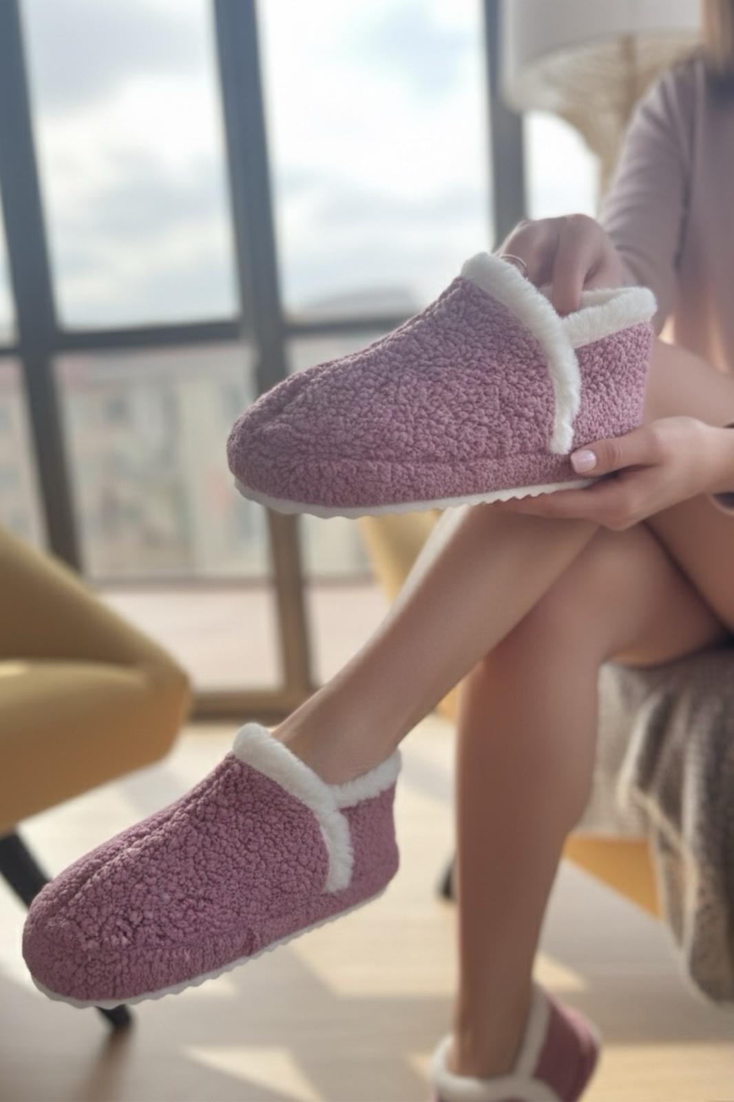 Lory Kadın Ev Botu Peluş Ev Pandufu Ses Yapmaz Taban Sıcak Şık Kürklü Panduf