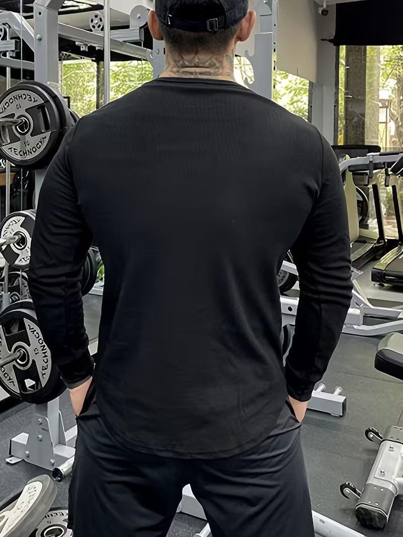 Mecho Erkek Slim Fit Likralı Henley Yaka Uzun Kollu Tişört - Düğmeli Esnek Kumaş