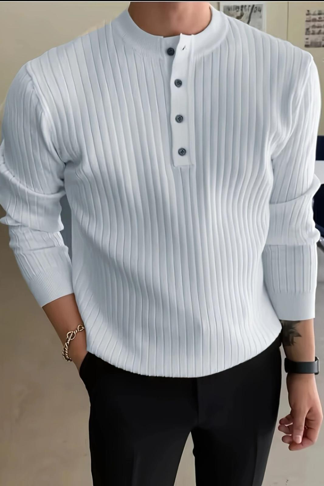 Memphis Slim Fit Düğmeli Henley Yaka Triko Kazak