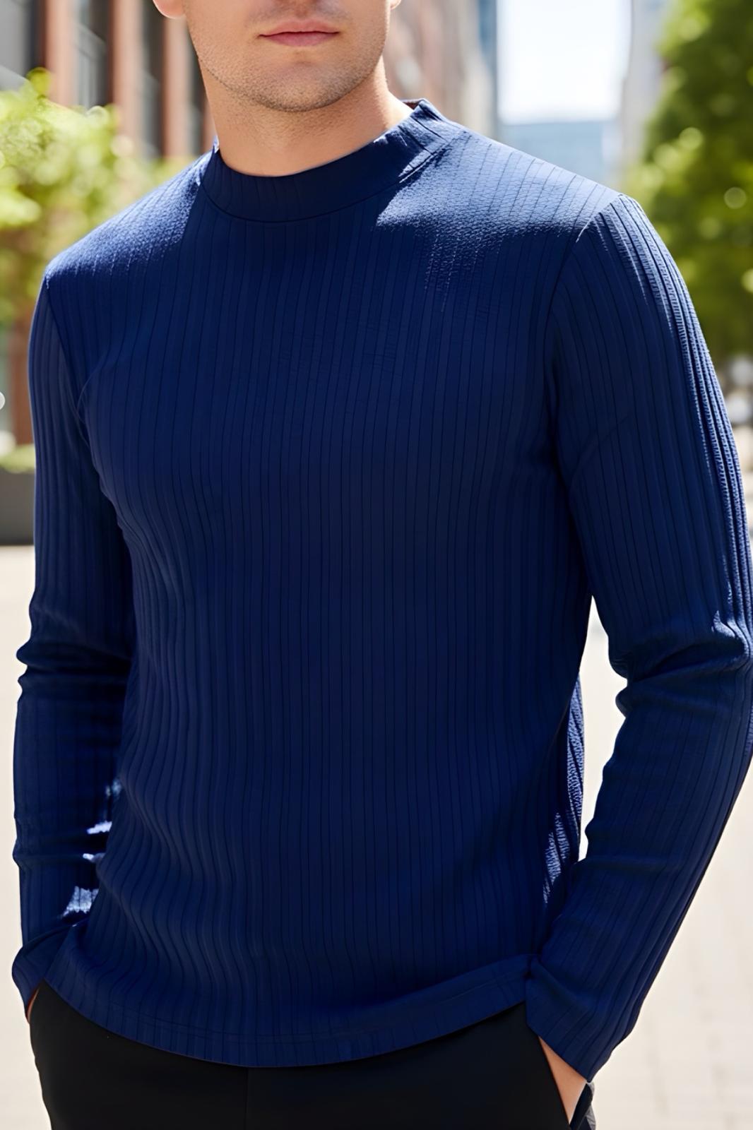 Monz Fitilli Slim Fit Likralı Yüksek Yaka Erkek Uzun Kol Tshirt