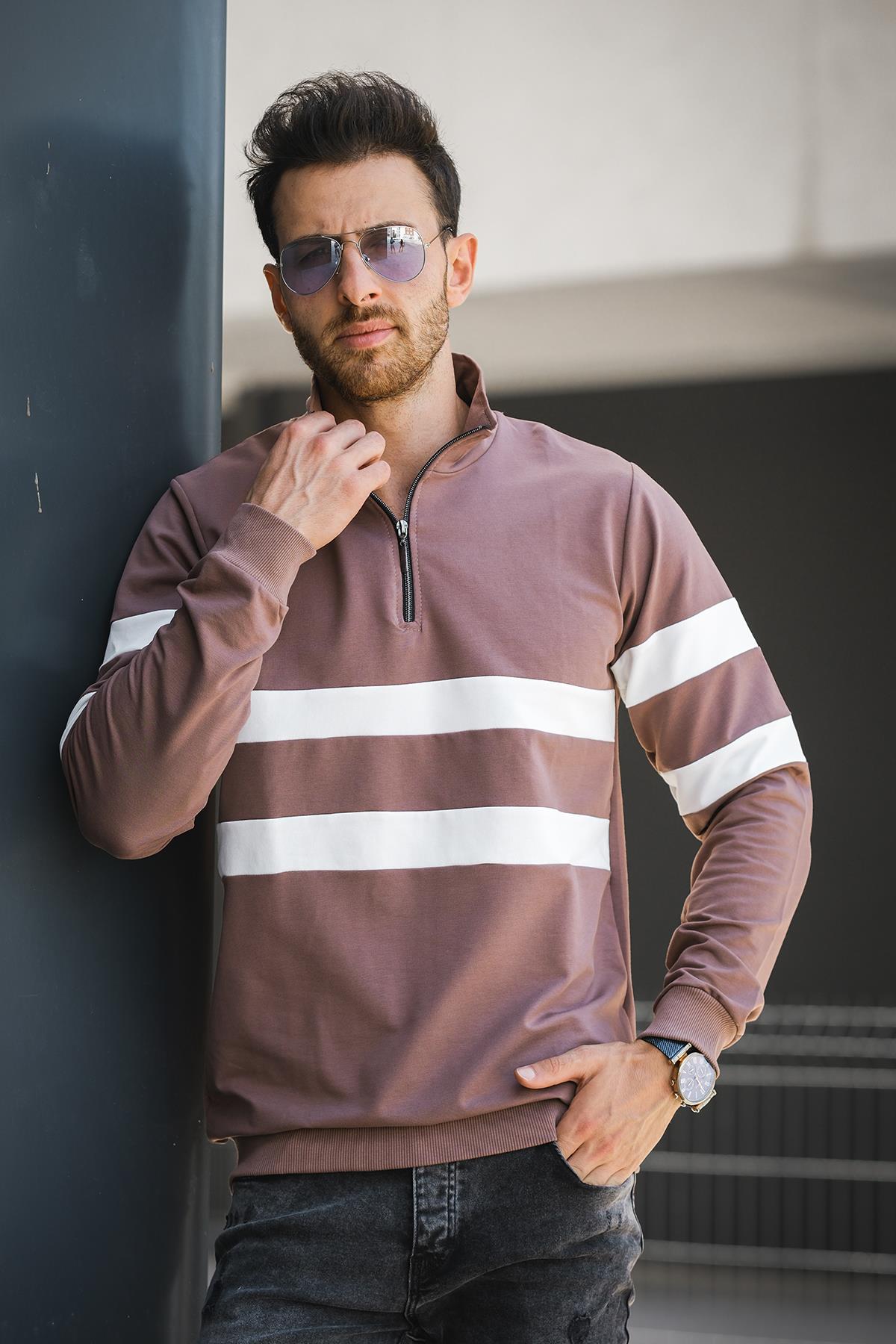 Nepido Çift Renkli Yarım Fermuarlı Balıkçı Yaka Erkek Sweatshirt