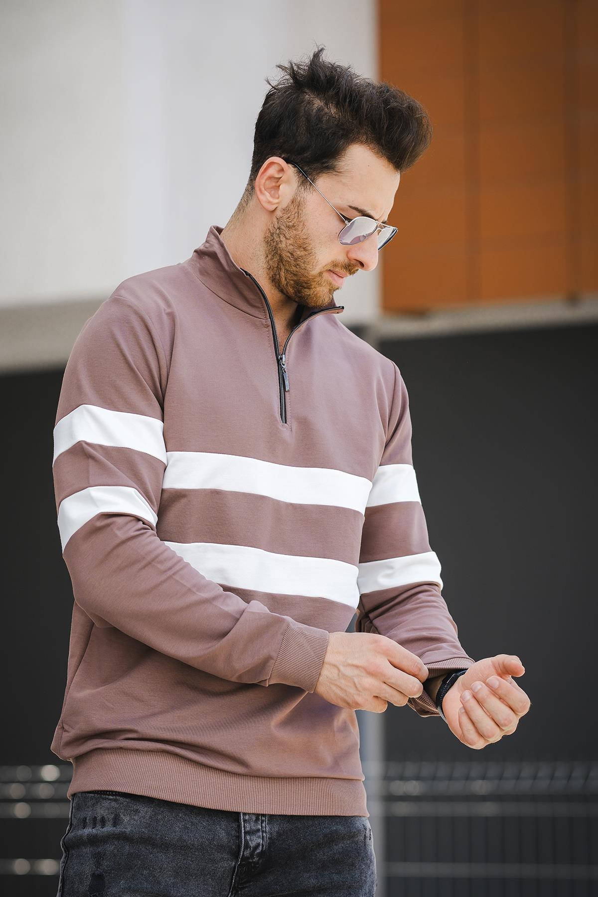 Nepido Çift Renkli Yarım Fermuarlı Balıkçı Yaka Erkek Sweatshirt
