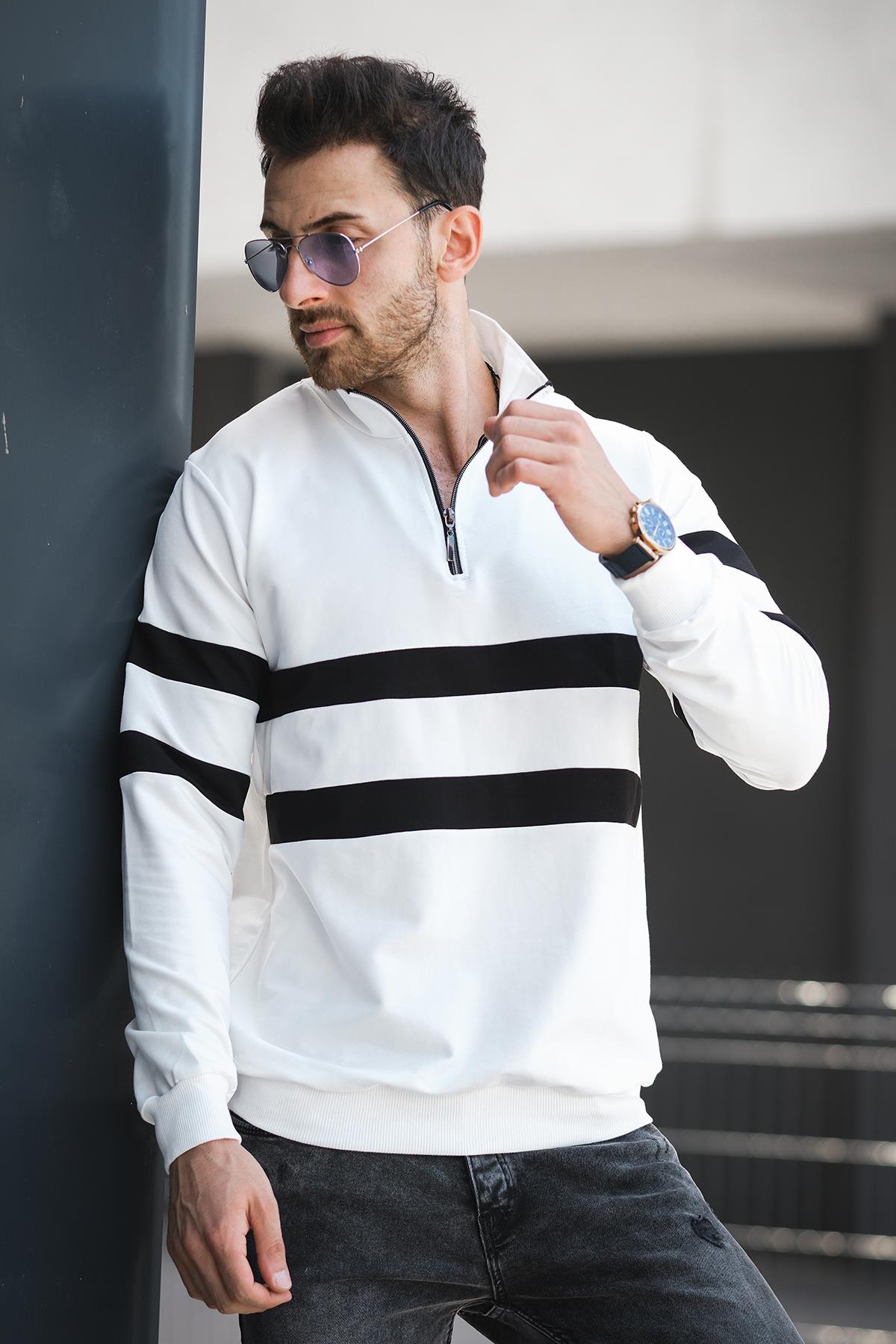 Nepido Çift Renkli Yarım Fermuarlı Balıkçı Yaka Erkek Sweatshirt