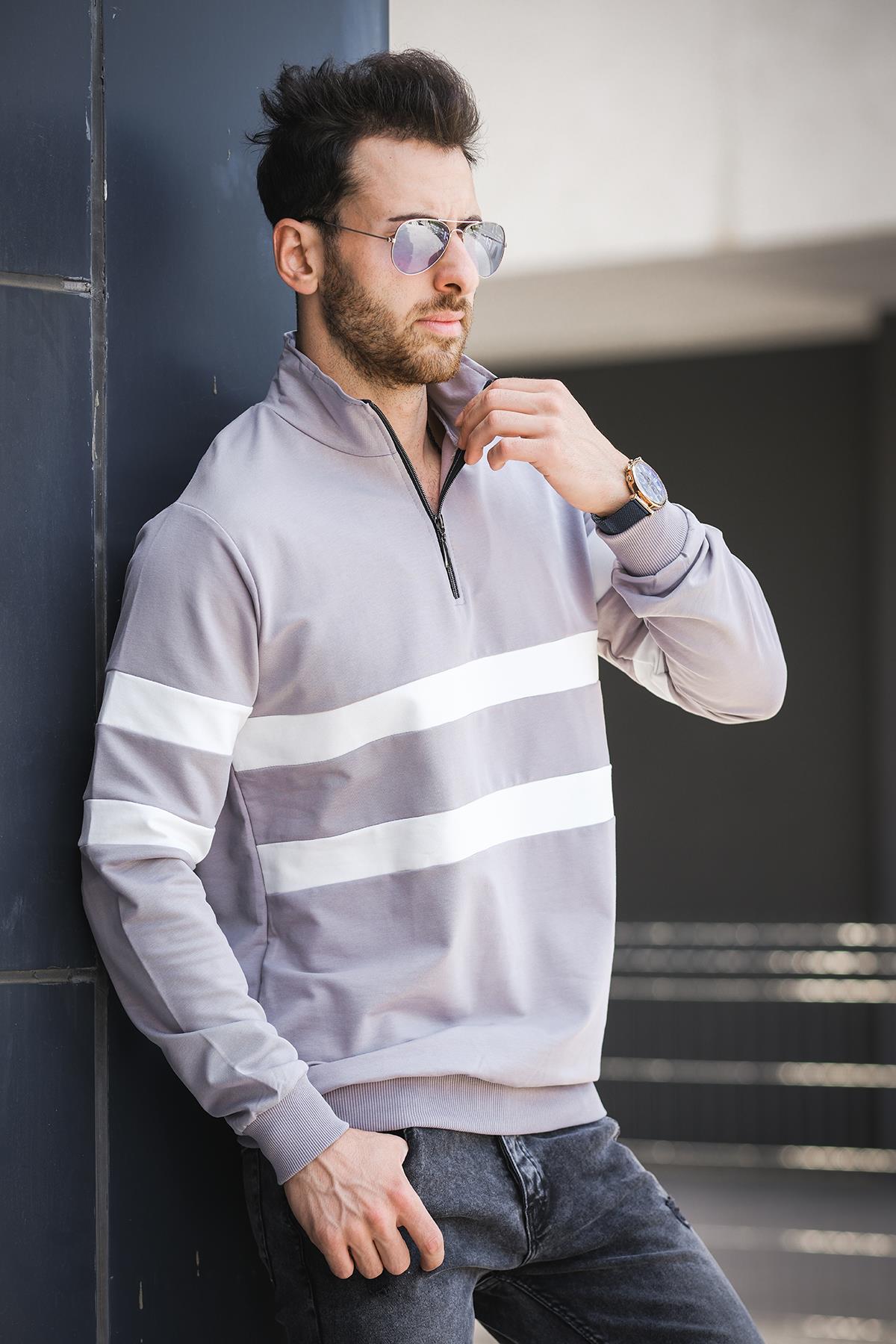 Nepido Çift Renkli Yarım Fermuarlı Balıkçı Yaka Erkek Sweatshirt