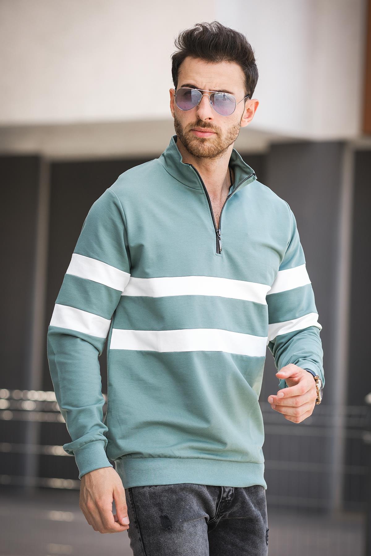 Nepido Çift Renkli Yarım Fermuarlı Balıkçı Yaka Erkek Sweatshirt