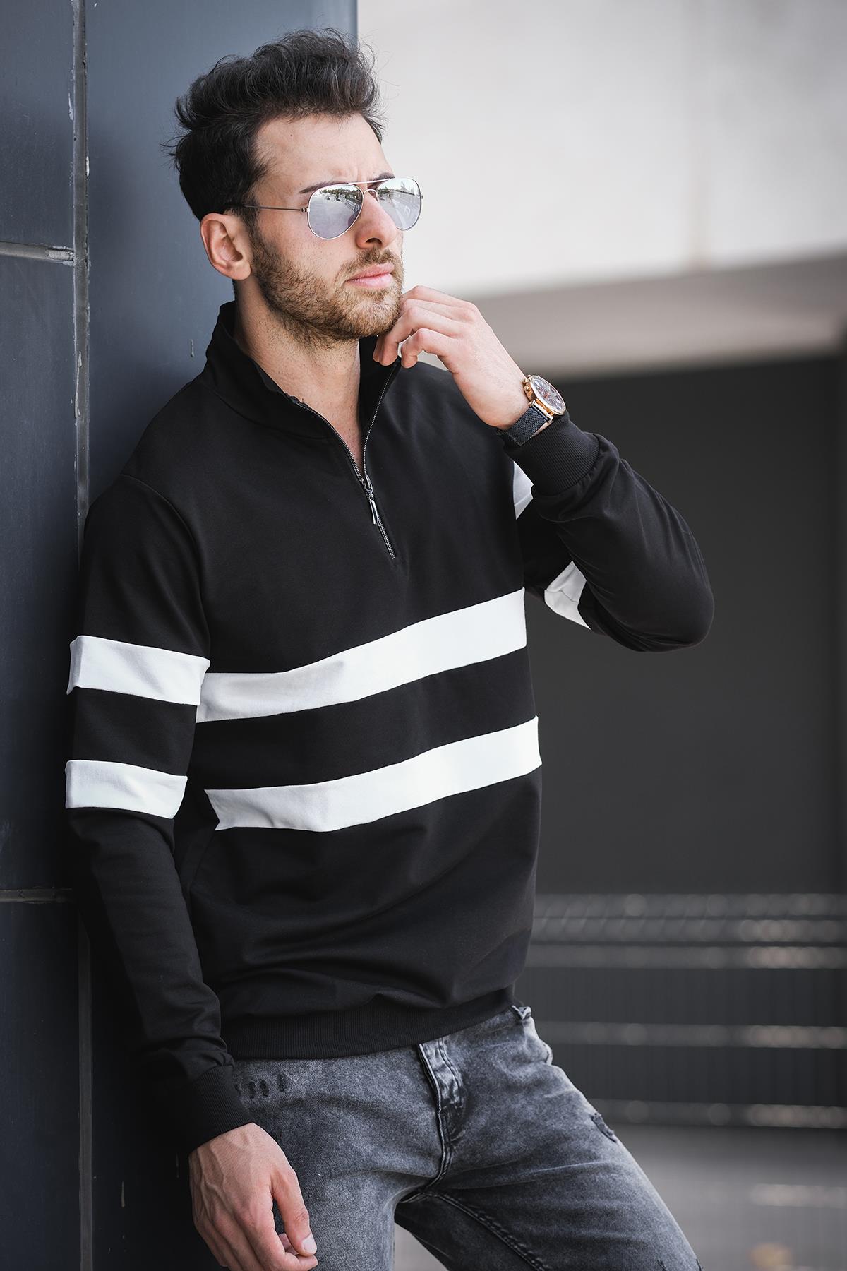 Nepido Çift Renkli Yarım Fermuarlı Balıkçı Yaka Erkek Sweatshirt