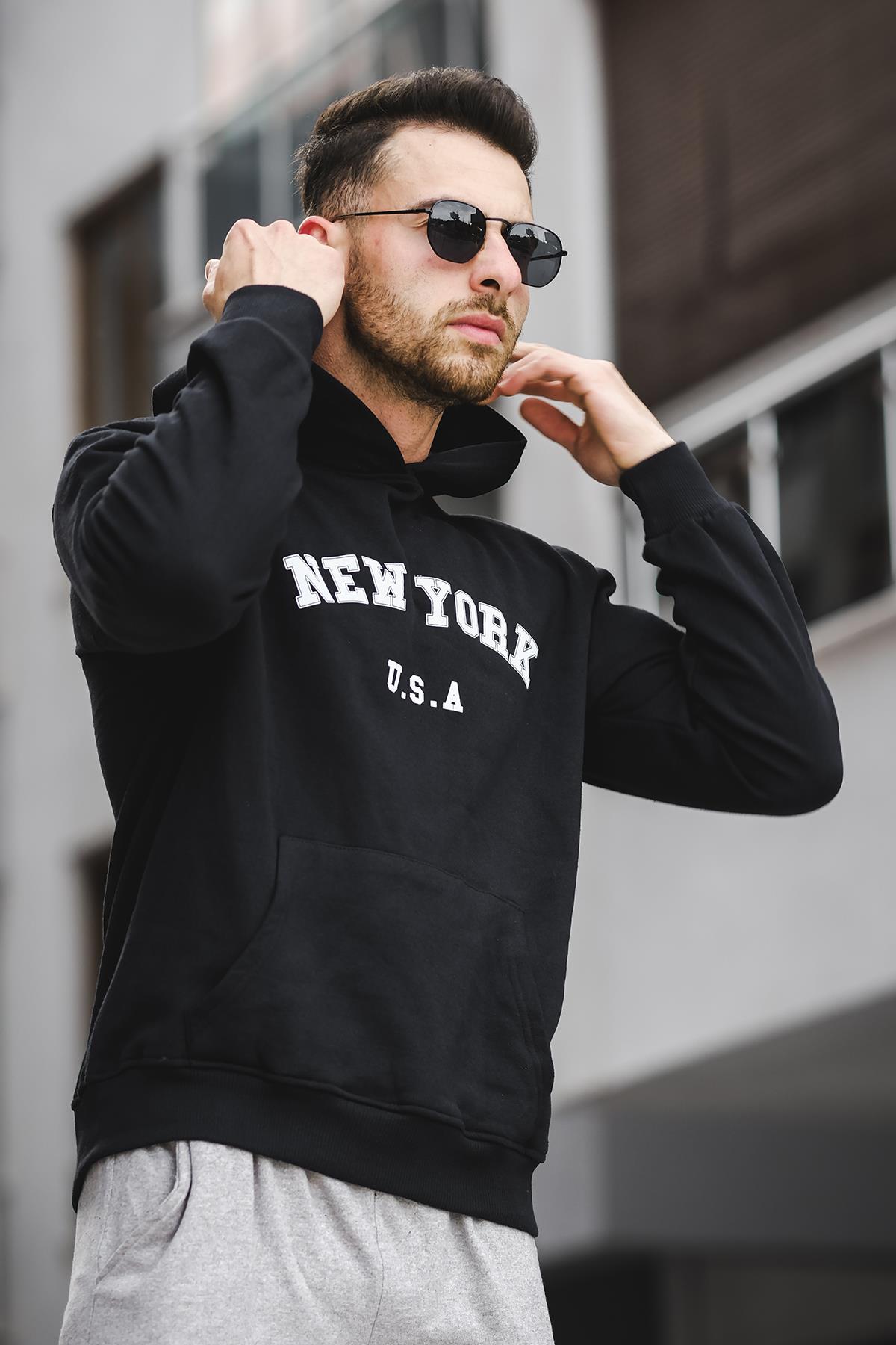 Newyork Ön Baskılı Pamuklu Erkek Sweatshirt
