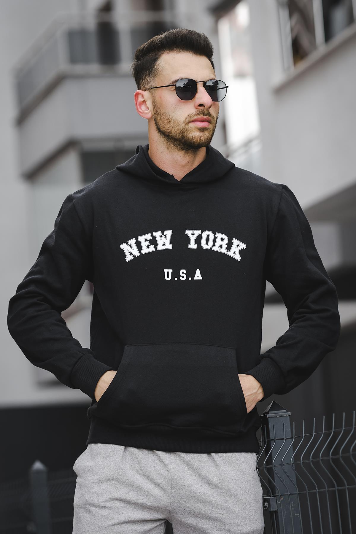 Newyork Ön Baskılı Pamuklu Erkek Sweatshirt