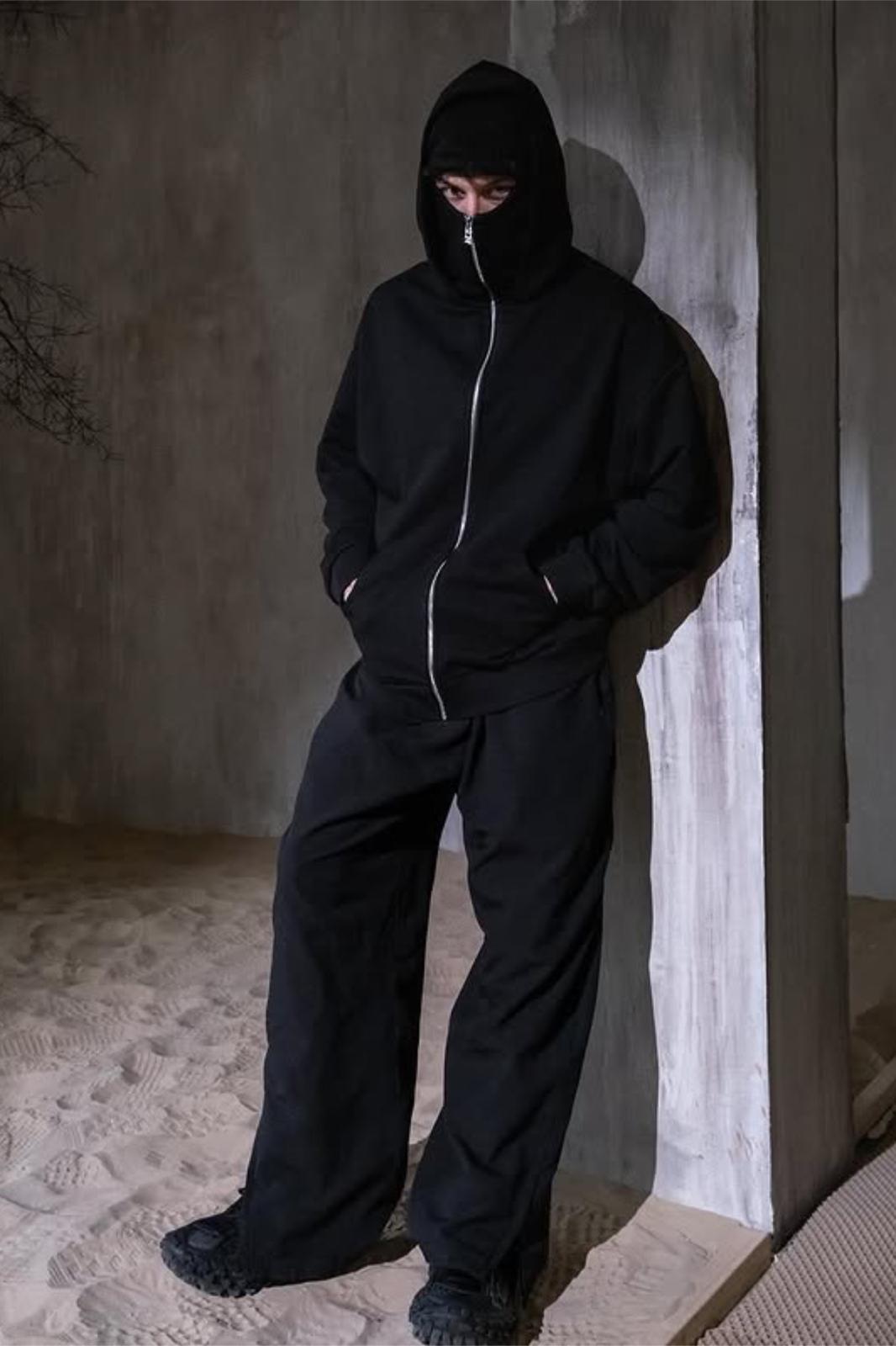 Ninja Kar Maskeli Kapüşonlu Üç İplik Pamuklu Fermuarlı Unisex Sweatshirt