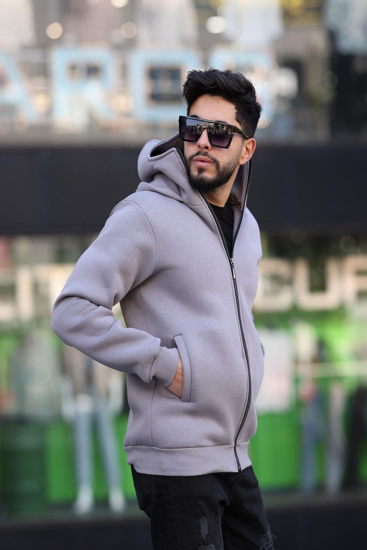Ninja Kar Maskeli Kapüşonlu Üç İplik Pamuklu Fermuarlı Unisex Sweatshirt