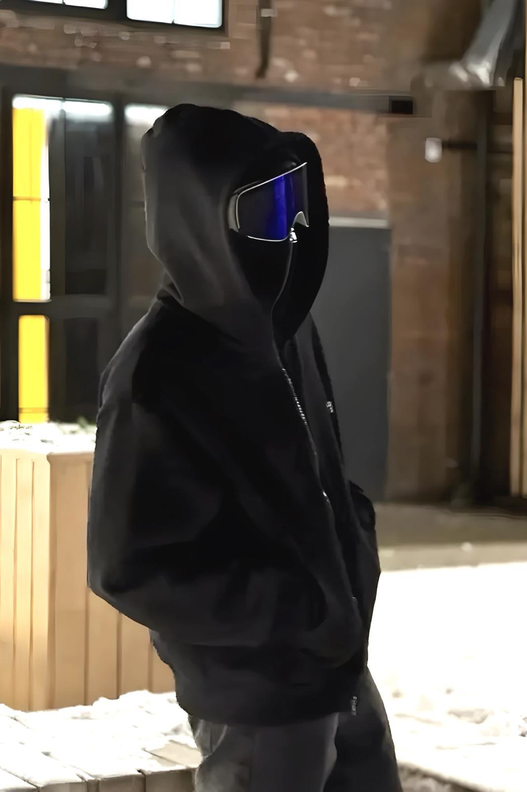 Ninja Kar Maskeli Kapüşonlu Üç İplik Pamuklu Fermuarlı Unisex Sweatshirt