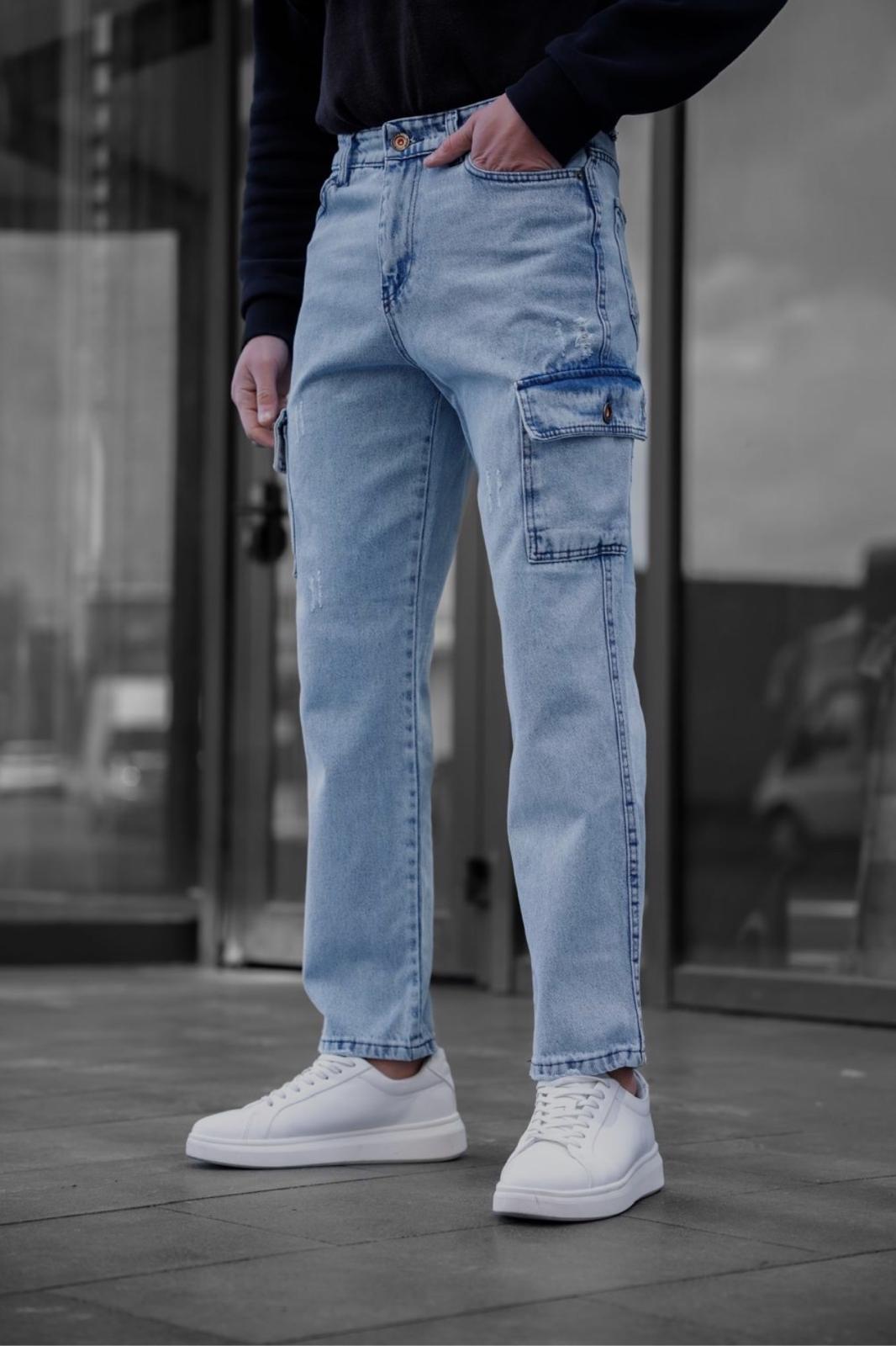 Prf 011 Yıpratmalı Komando Baggy Fit Kot Kargo Pantolon