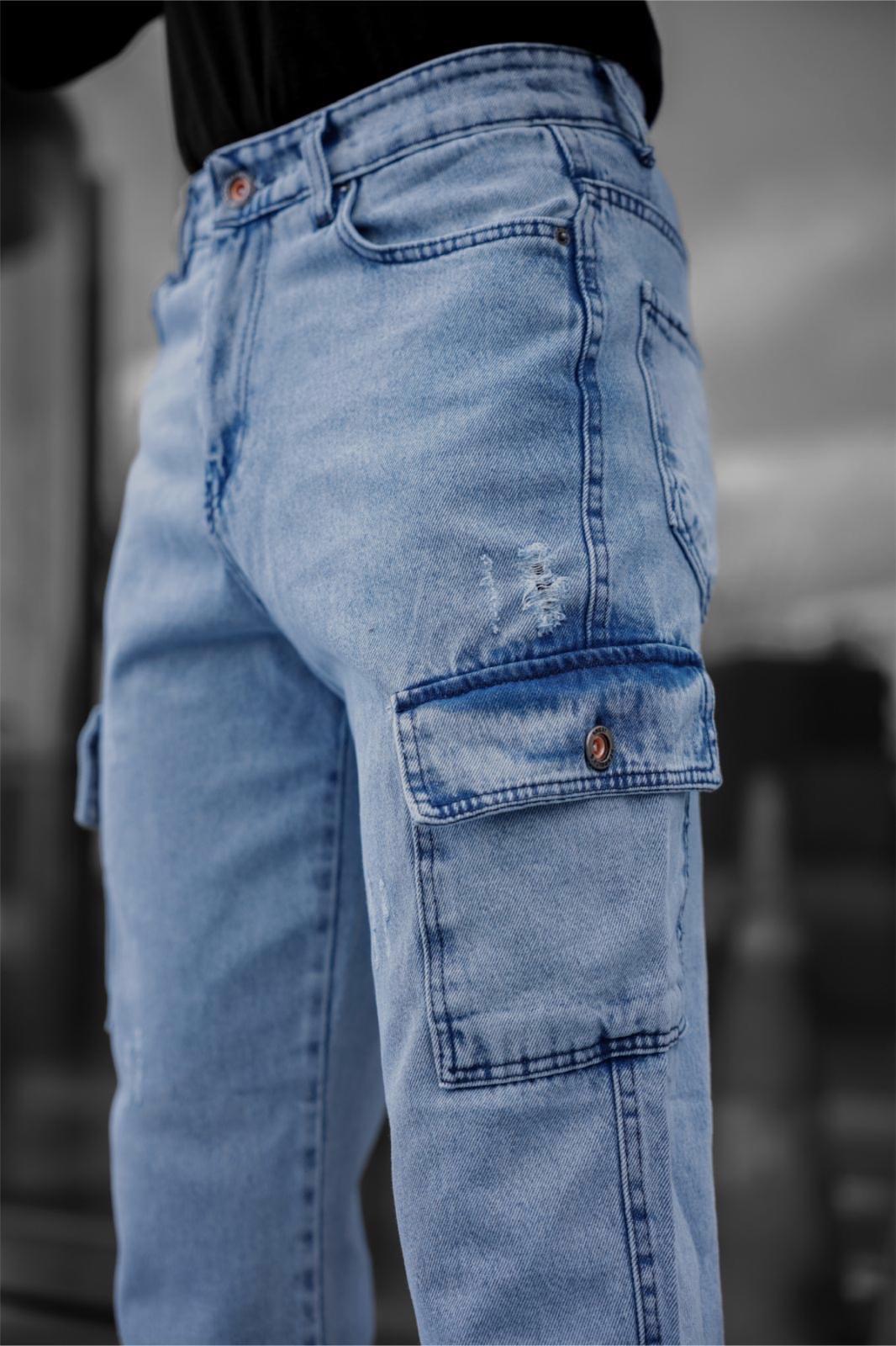 Prf 011 Yıpratmalı Komando Baggy Fit Kot Kargo Pantolon