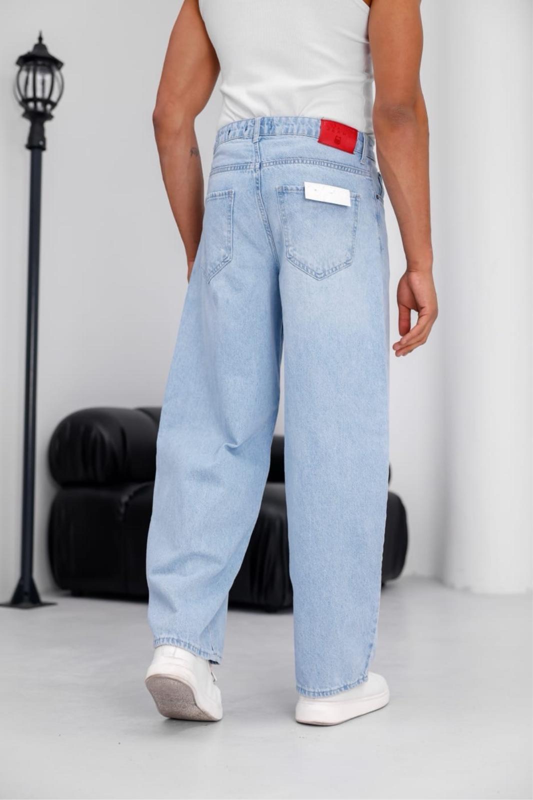 Puertas Erkek Yüksek Bel Balon Baggy Fit Bol Kesim Kot Pantolon