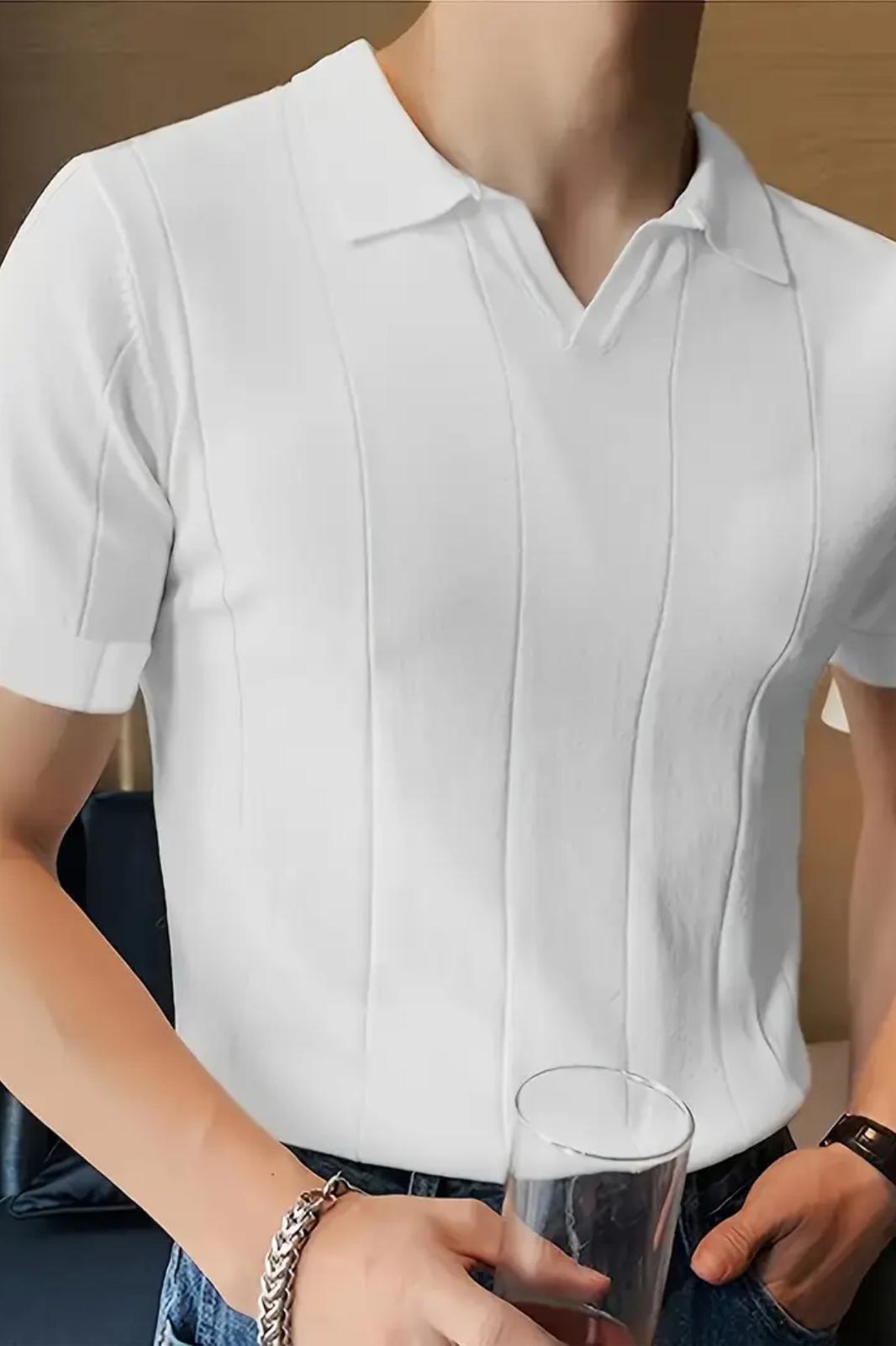 Quentin Çizgili Likralı Slim Fit Polo Yaka Örme Erkek Triko Tshirt