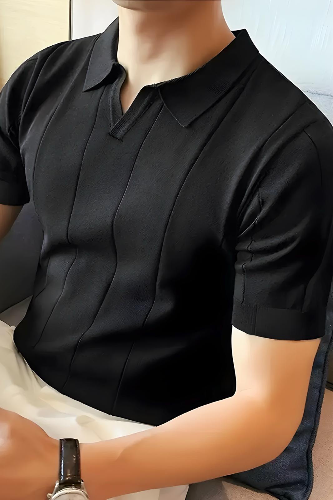 Quentin Çizgili Likralı Slim Fit Polo Yaka Örme Erkek Triko Tshirt