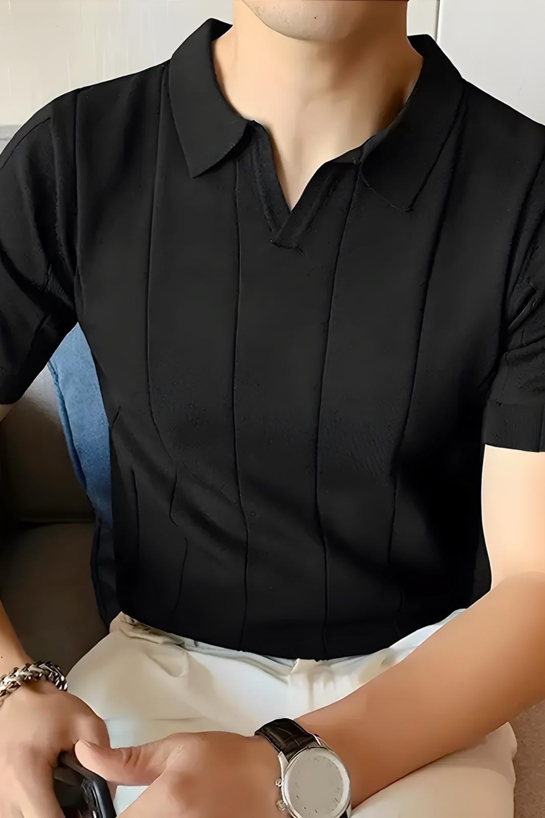 Quentin Çizgili Likralı Slim Fit Polo Yaka Örme Erkek Triko Tshirt