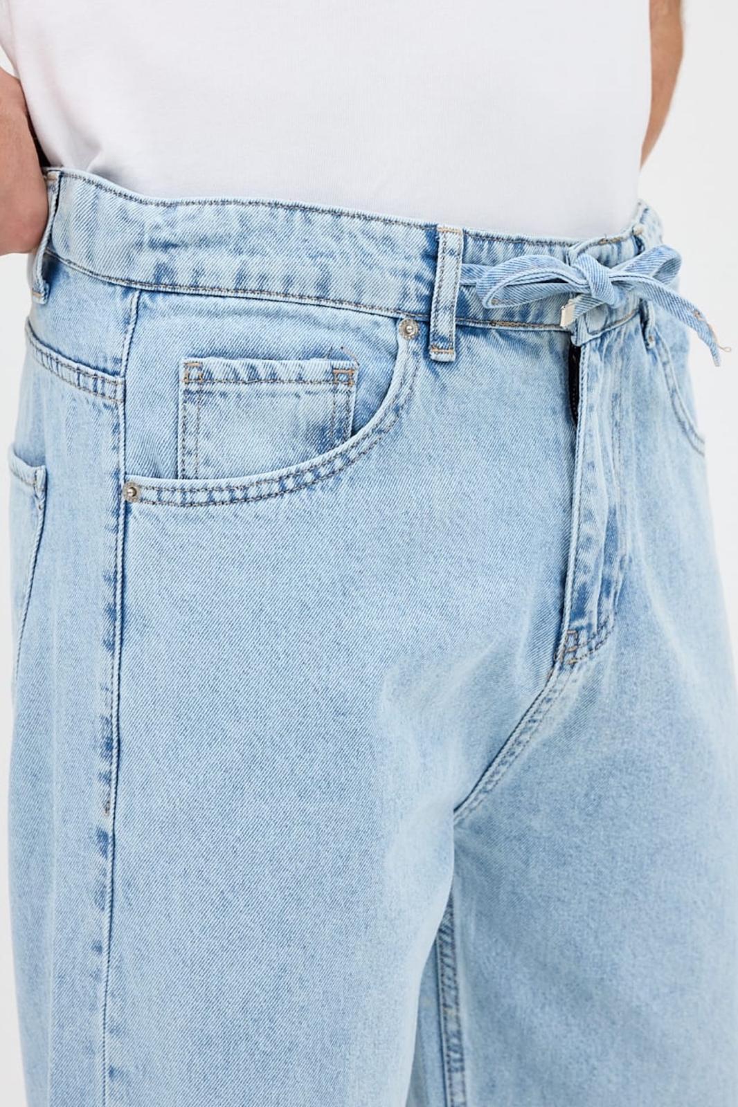 Reax 896 Beli Lastikli İpli Baggy Bol Kesim Kot Pantolon