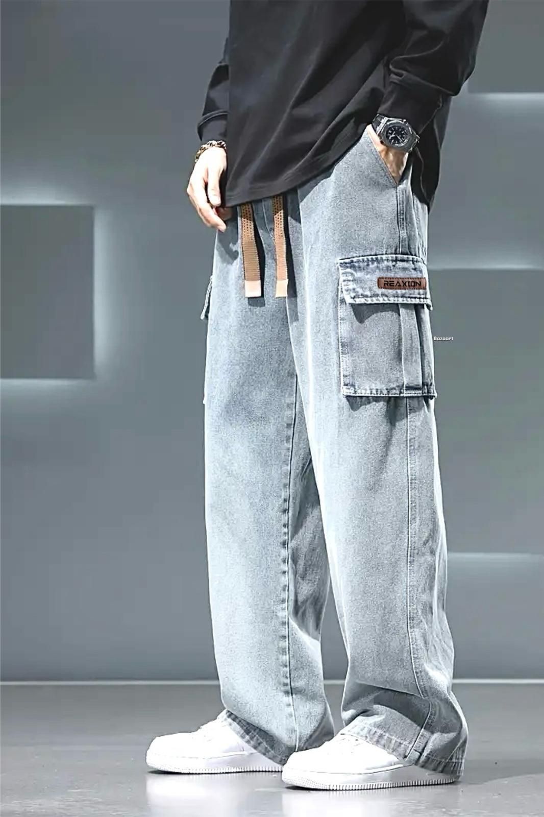 Reax Luiz Beli Lastikli ve İpli Komando Baggy Fit Kot Kargo Pantolon