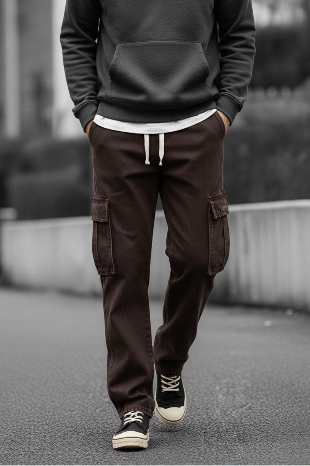 Reax Luiz Beli Lastikli ve İpli Komando Baggy Fit Kot Kargo Pantolon