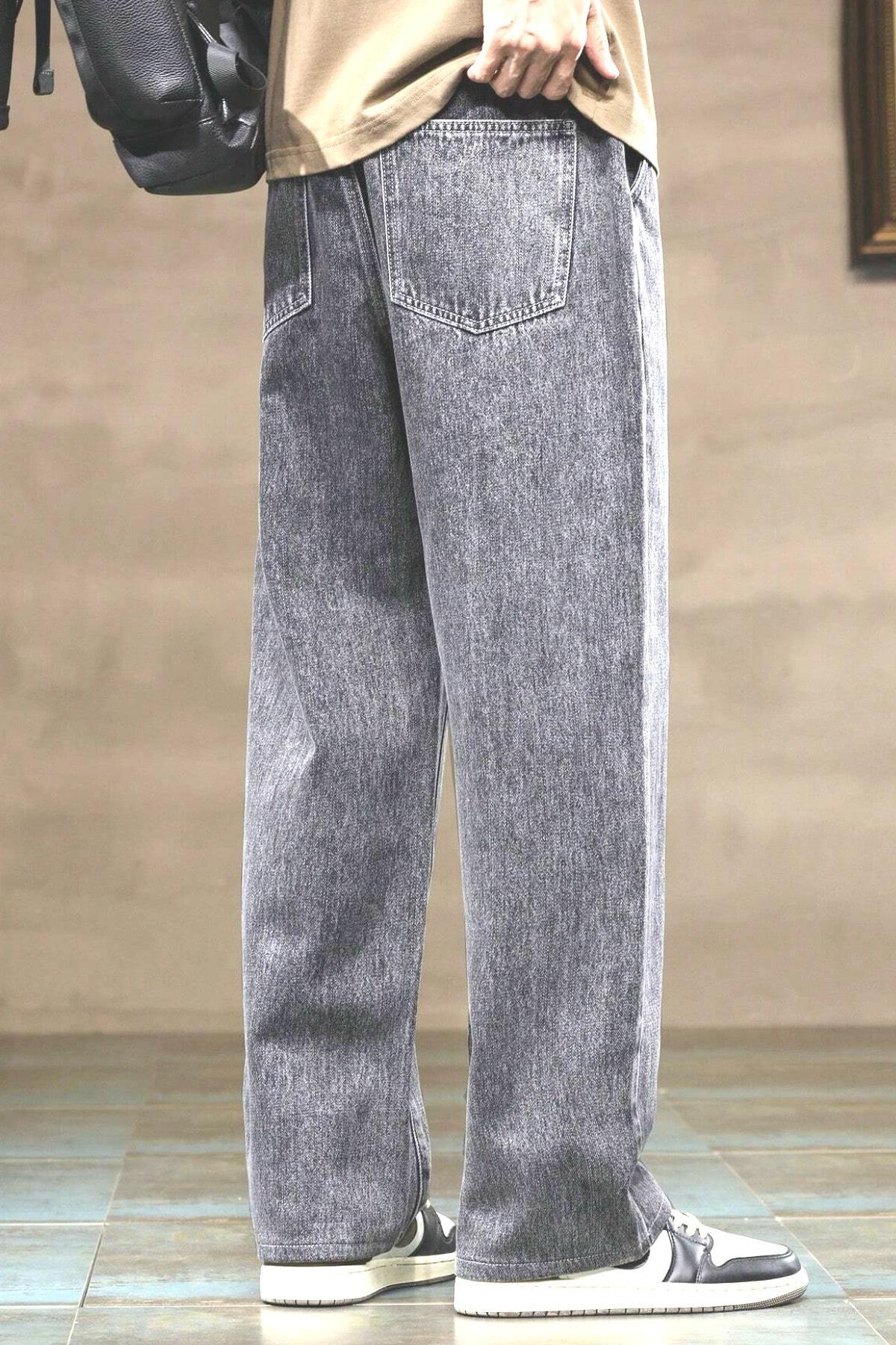 Reax Rayn Beli Lastikli İpli Düz Paça Rahat Kesim Erkek Jean Pantolon