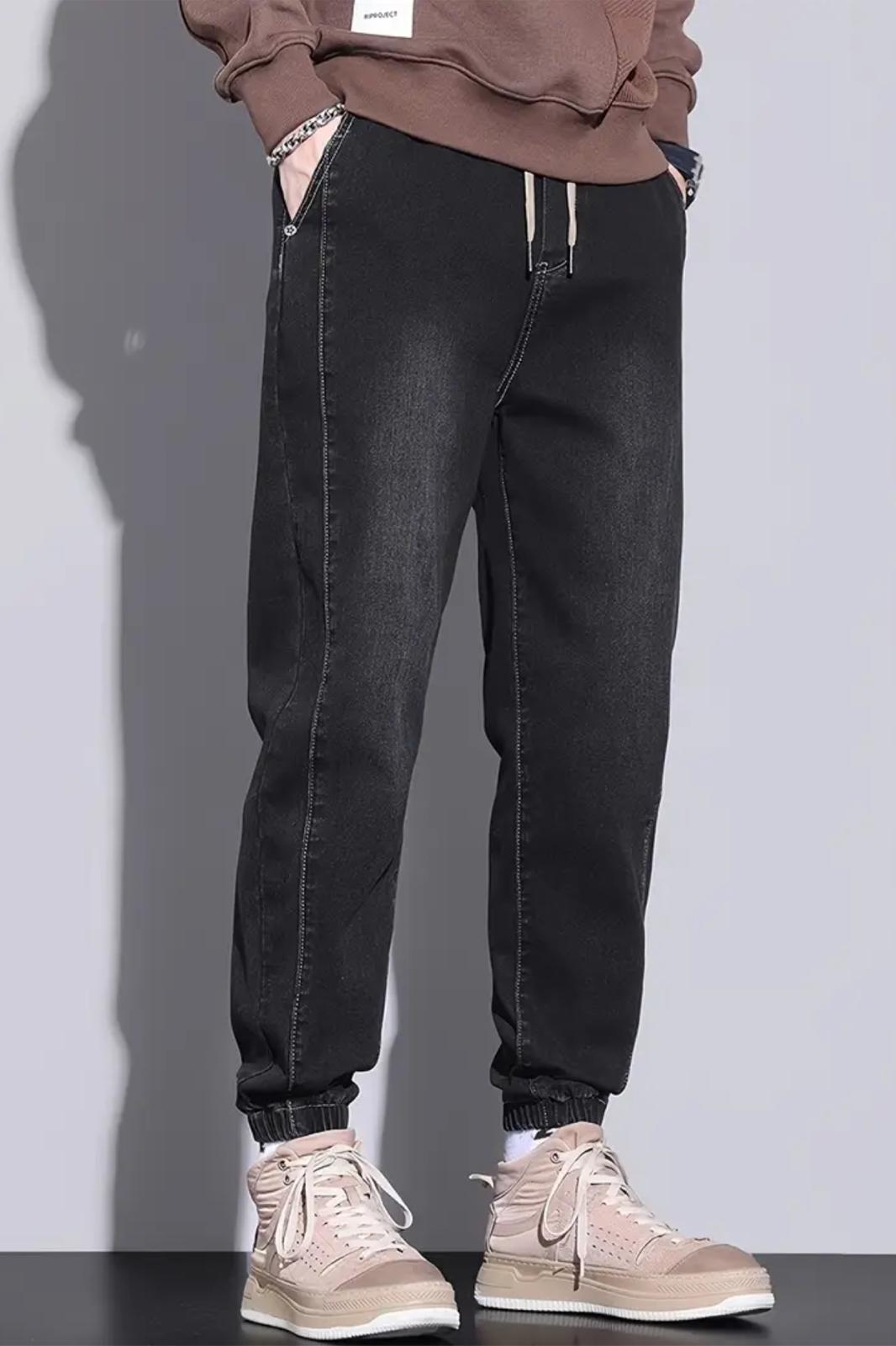 Reax Simon Beli ve Paçası Lastikli İpli Jogger Kesim Erkek Jean Pantolon