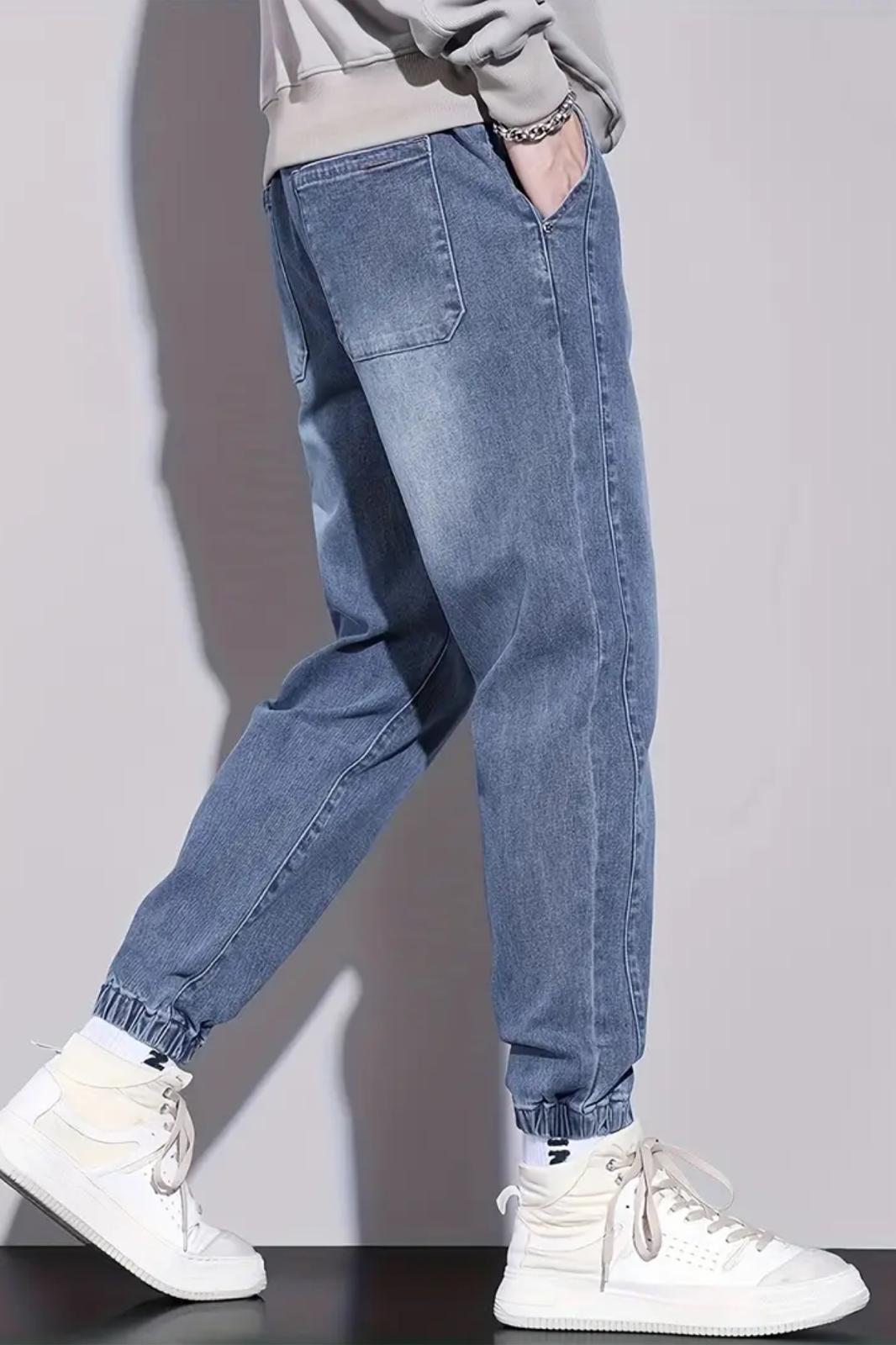 Reax Simon Beli ve Paçası Lastikli İpli Jogger Kesim Erkek Jean Pantolon