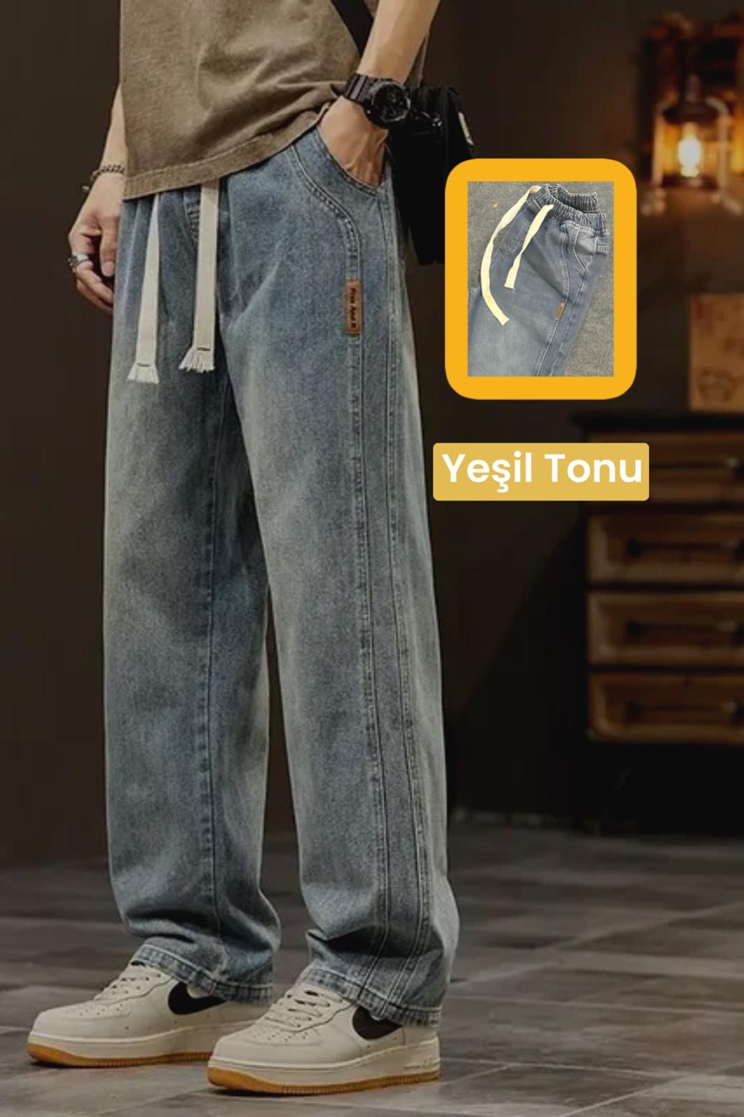 Reax Streetwear Beli Lastikli İpli Düz Paça Rahat Kesim Erkek Jean Pantolon