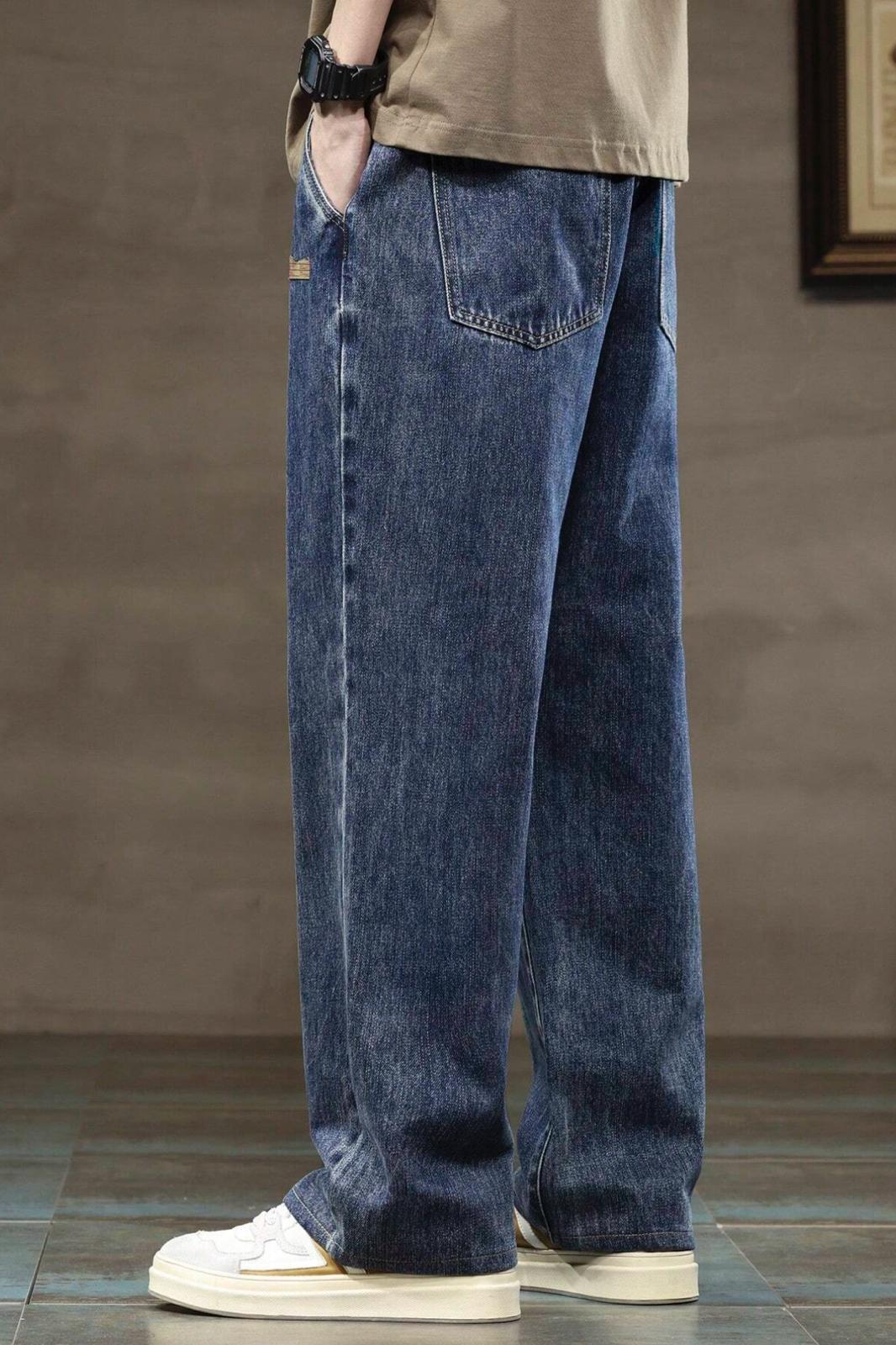 Reax Rayn Beli Lastikli İpli Düz Paça Rahat Kesim Erkek Jean Pantolon