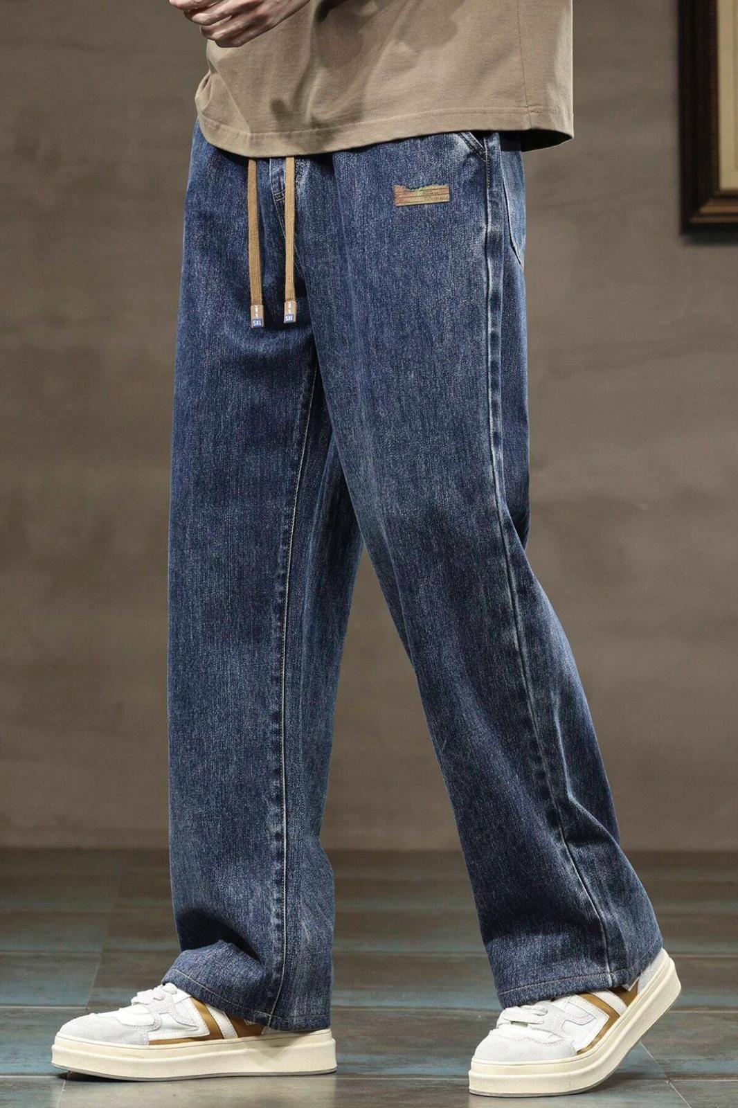 Reax Rayn Beli Lastikli İpli Düz Paça Rahat Kesim Erkek Jean Pantolon