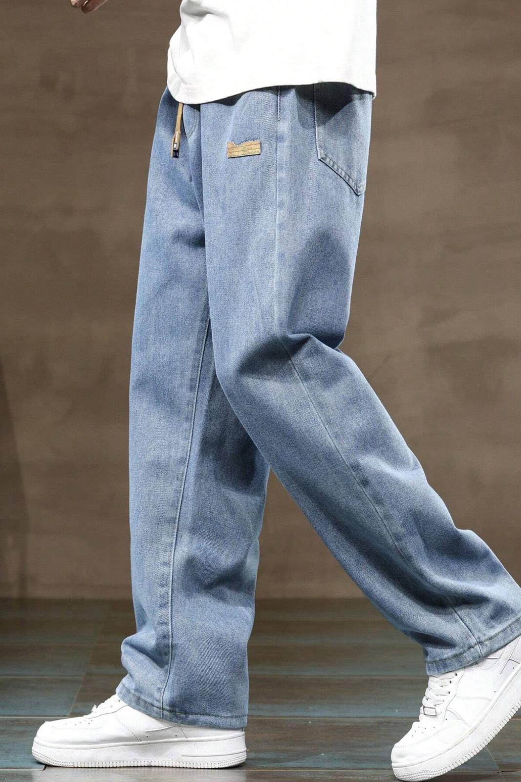 Reax Rayn Beli Lastikli İpli Düz Paça Rahat Kesim Erkek Jean Pantolon