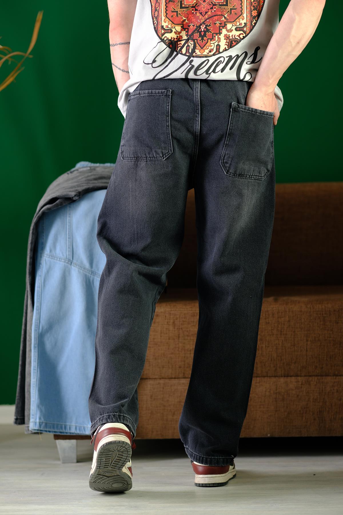 Reax Camils Beli Lastikli İpli Düz Paça Rahat Kesim Erkek Jean Pantolon