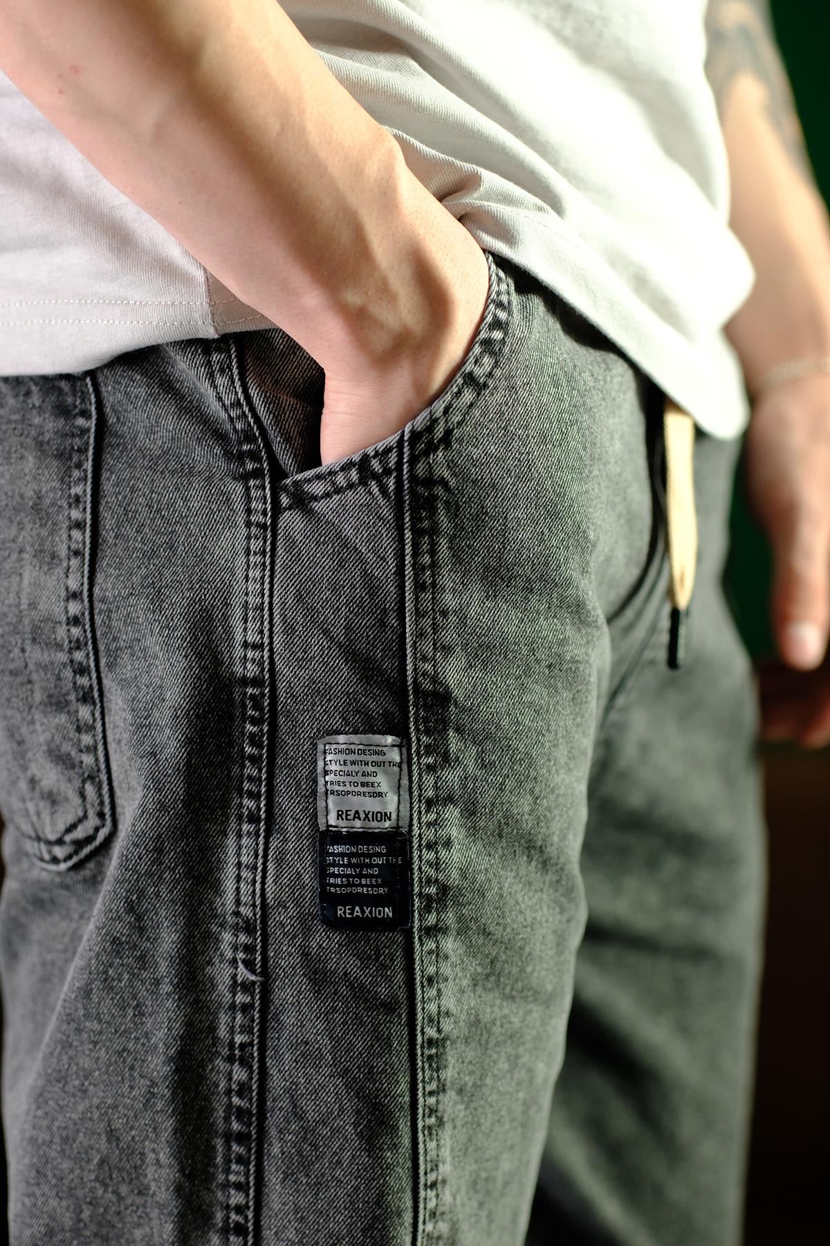 Reax Camils Beli Lastikli İpli Düz Paça Rahat Kesim Erkek Jean Pantolon