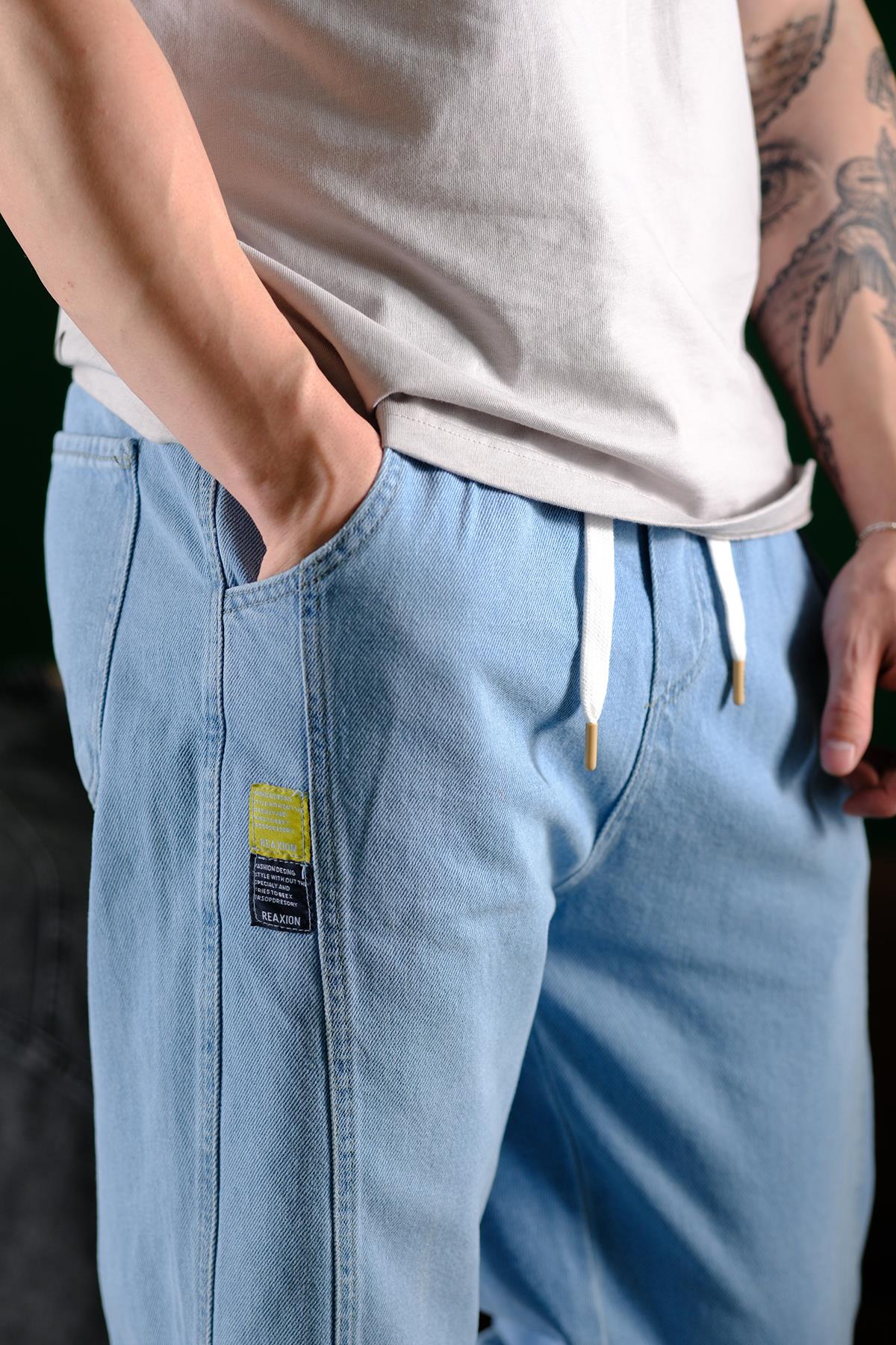 Reax Camils Beli Lastikli İpli Düz Paça Rahat Kesim Erkek Jean Pantolon