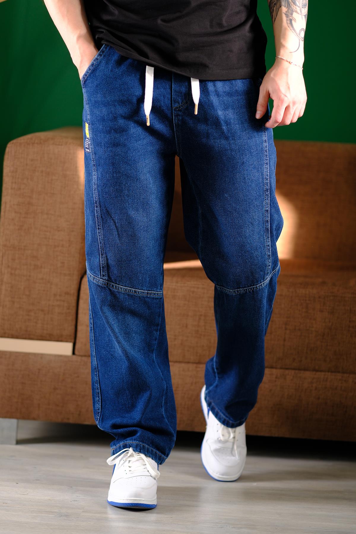 Reax Camils Beli Lastikli İpli Düz Paça Rahat Kesim Erkek Jean Pantolon