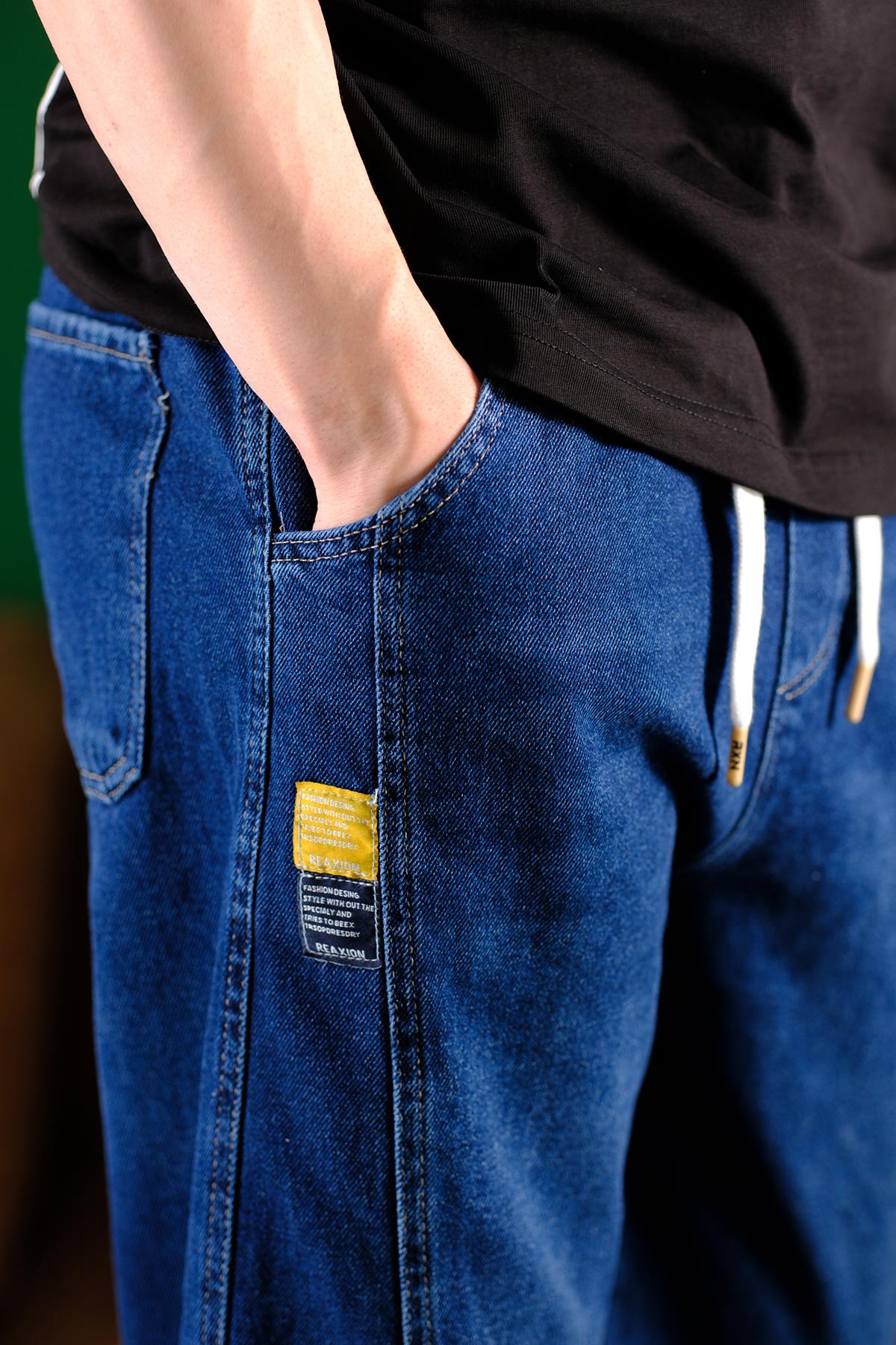 Reax Camils Beli Lastikli İpli Düz Paça Rahat Kesim Erkek Jean Pantolon