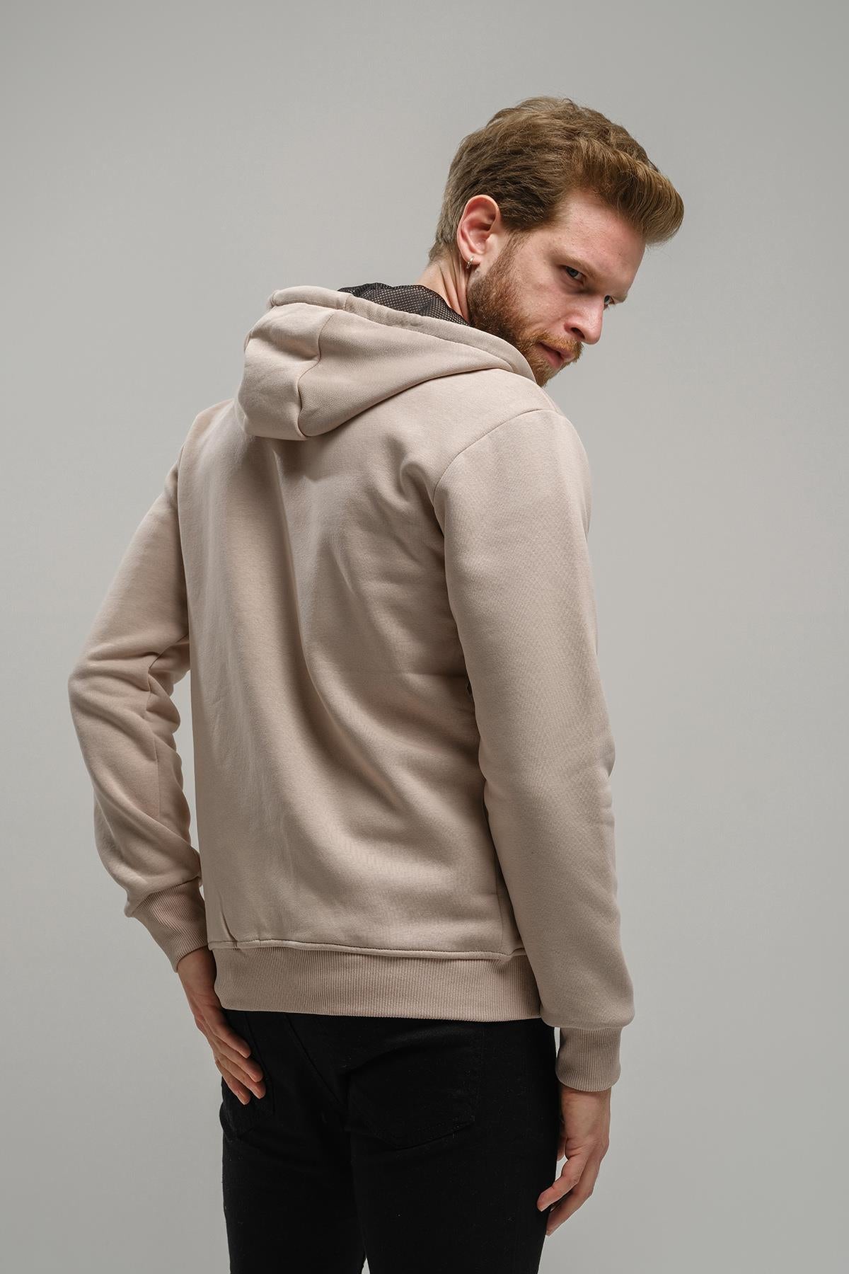 Regnault Üç İplik Pamuklu Kapüşonu File Detaylı Fermuarlı Sweatshirt