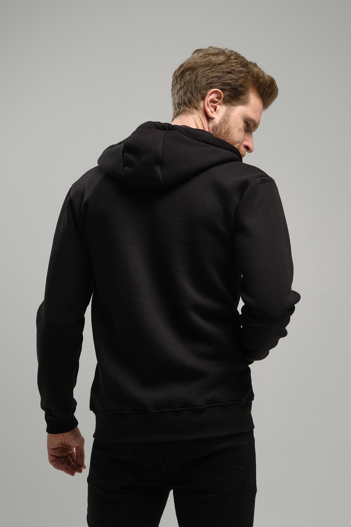 Regnault Üç İplik Pamuklu Kapüşonu File Detaylı Fermuarlı Sweatshirt