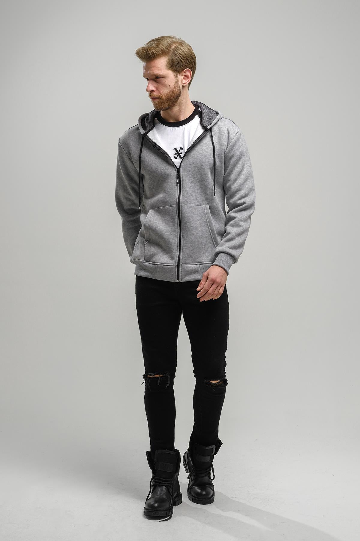 Regnault Üç İplik Pamuklu Kapüşonu File Detaylı Fermuarlı Sweatshirt