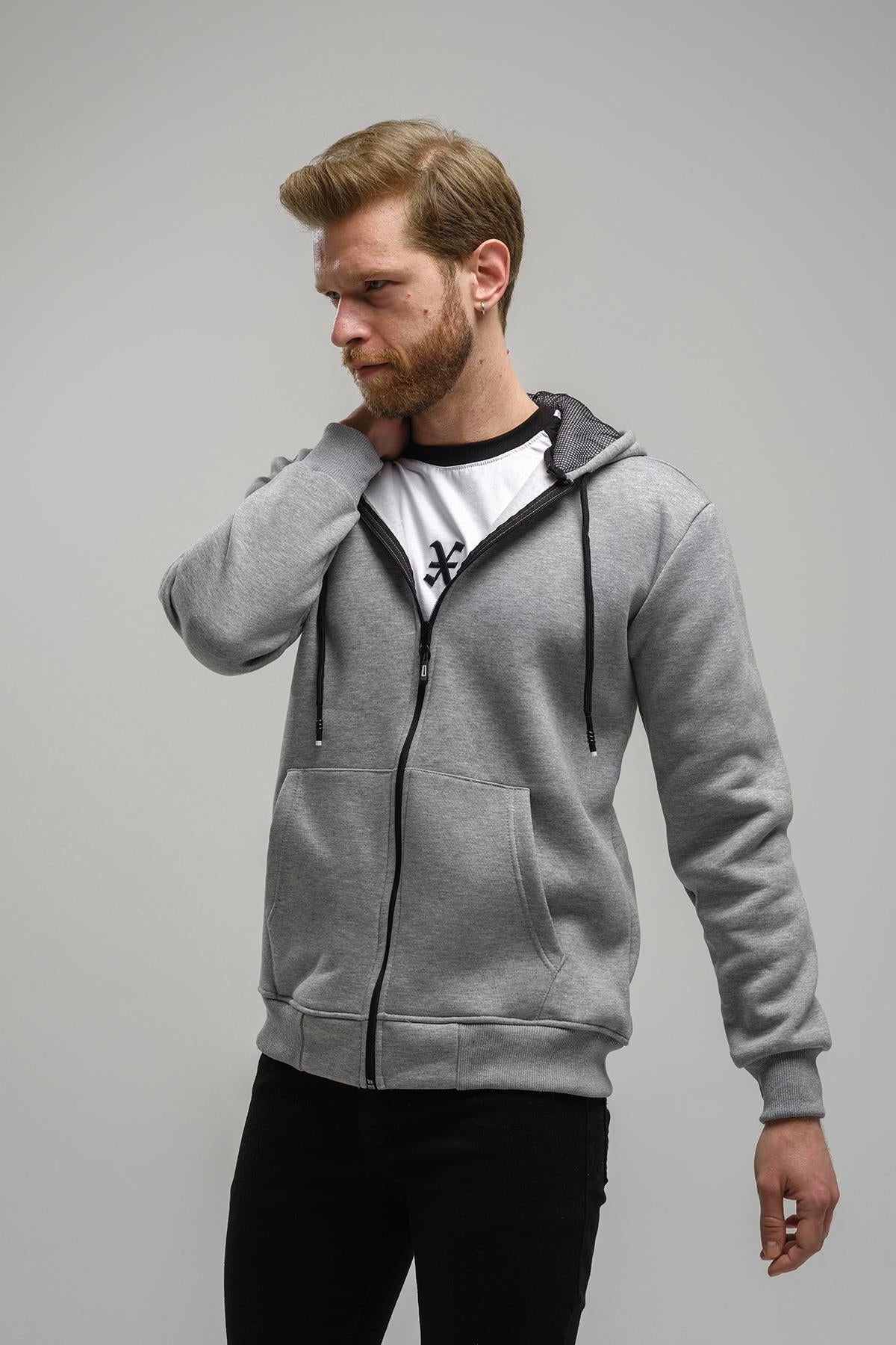Regnault Üç İplik Pamuklu Kapüşonu File Detaylı Fermuarlı Sweatshirt