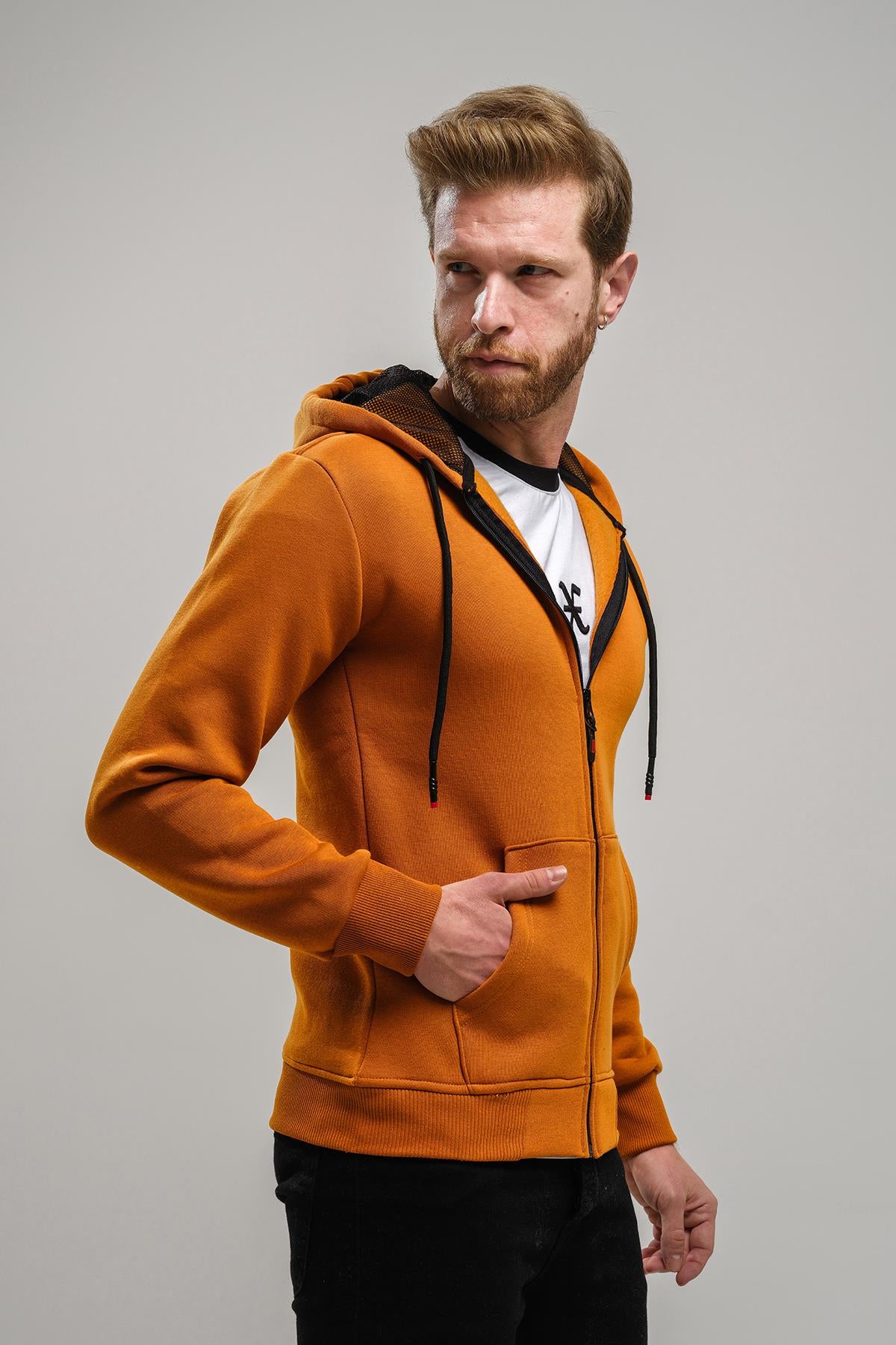 Regnault Üç İplik Pamuklu Kapüşonu File Detaylı Fermuarlı Sweatshirt