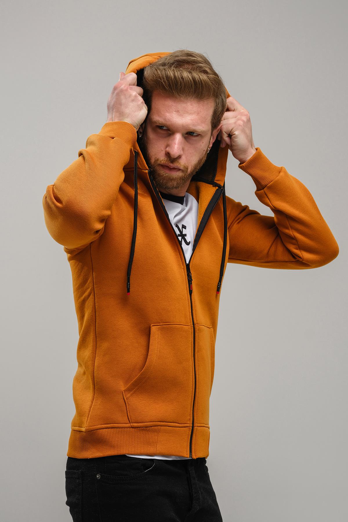 Regnault Üç İplik Pamuklu Kapüşonu File Detaylı Fermuarlı Sweatshirt