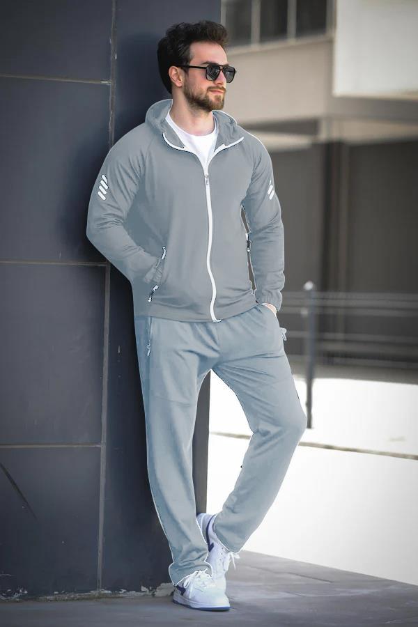 Remi Slim Fit Dalgıç Kumaş Kapüşonlu Fermuarlı Erkek Eşofman Takımı
