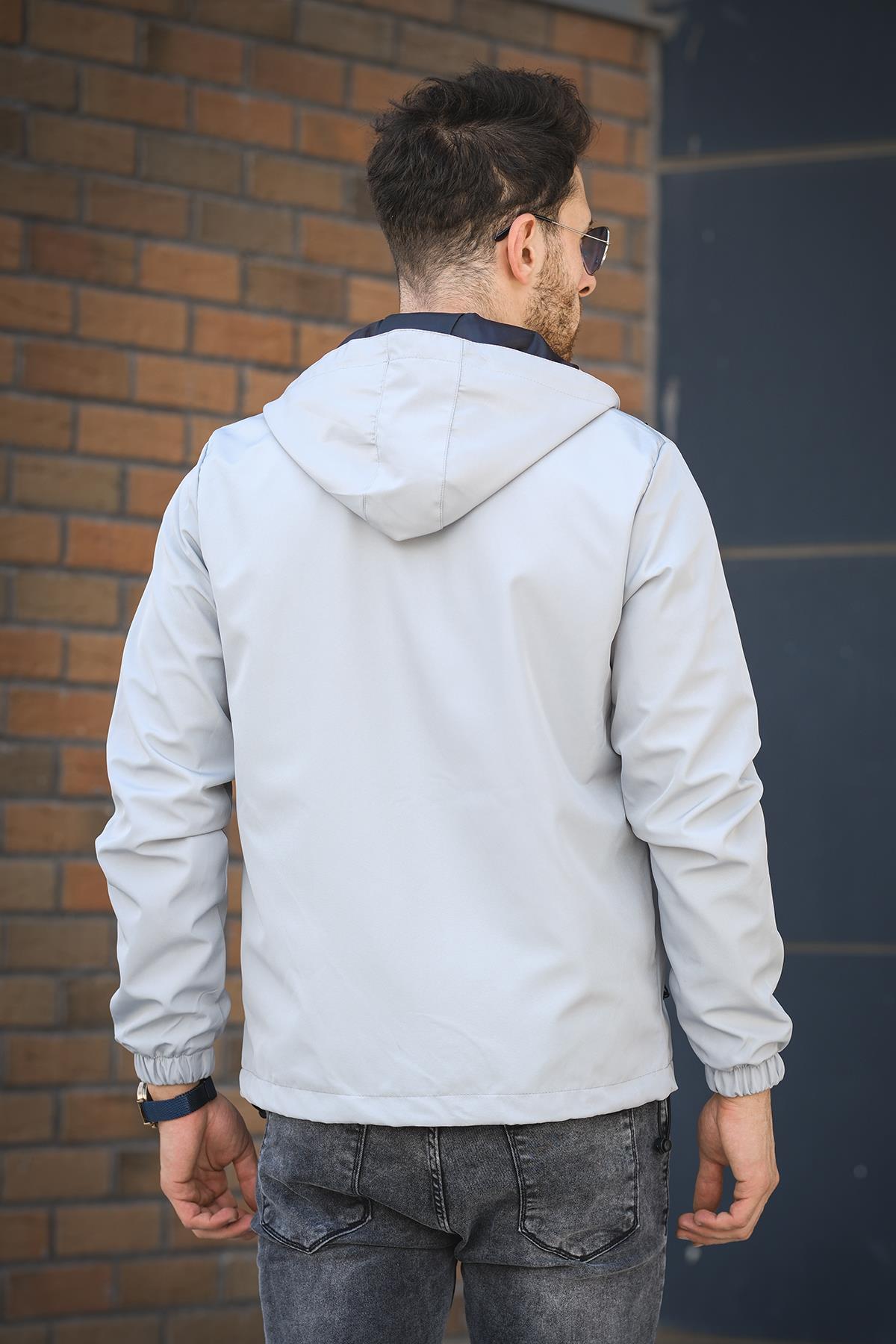 Roseau Slim Fit Su İtici Cep Detaylı Kapüşonlu Erkek Mevsimlik Mont Yağmurluk