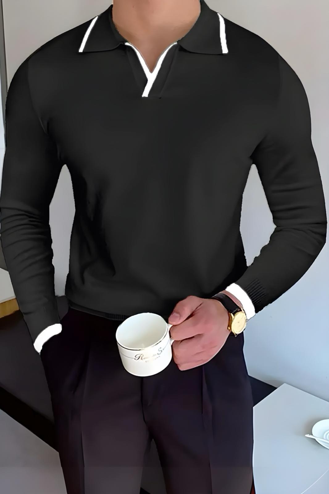 Roxy Slim Fit Yakası ve Kolu Şeritli Erkek Polo Yaka Triko Kazak