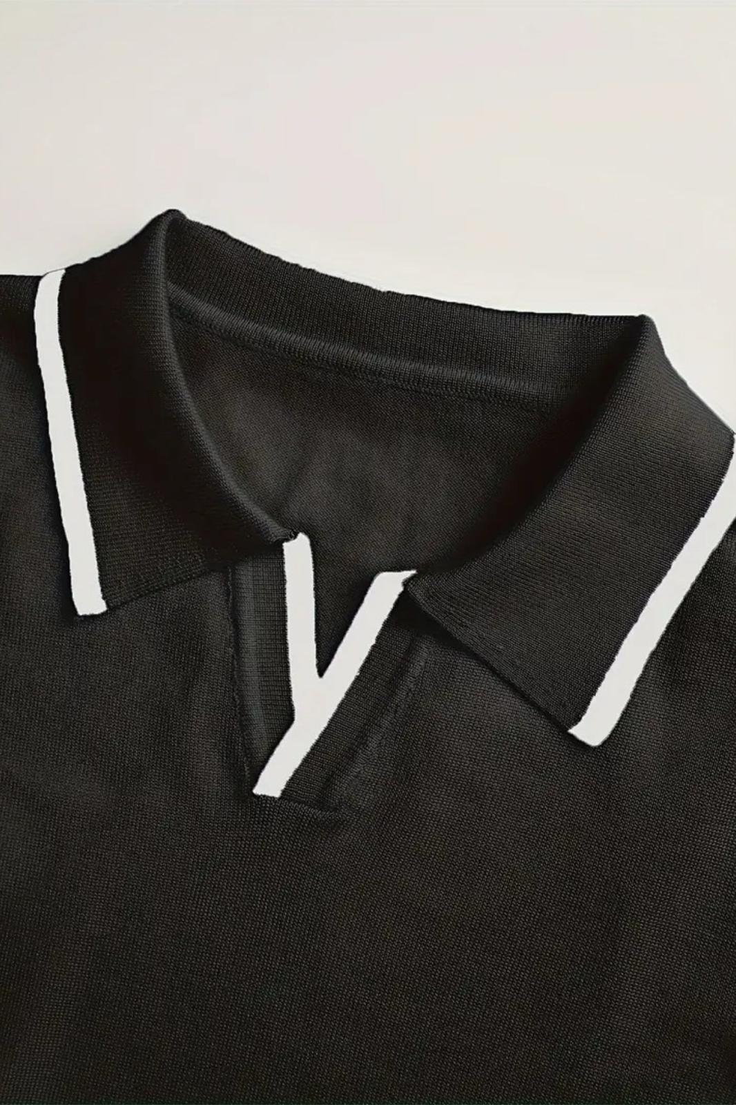 Roxy Slim Fit Yakası ve Kolu Şeritli Erkek Polo Yaka Triko Kazak