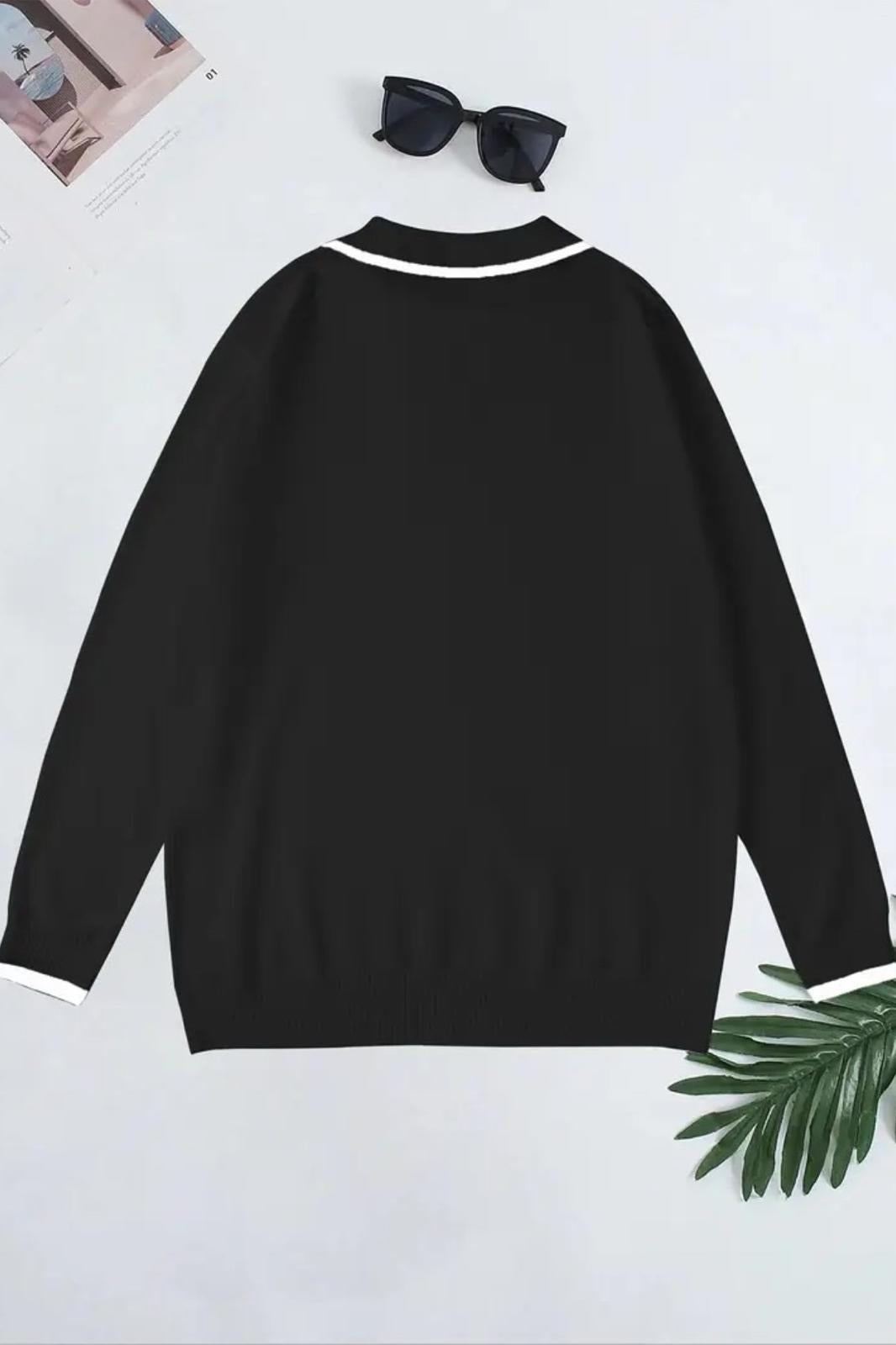 Roxy Slim Fit Yakası ve Kolu Şeritli Erkek Polo Yaka Triko Kazak