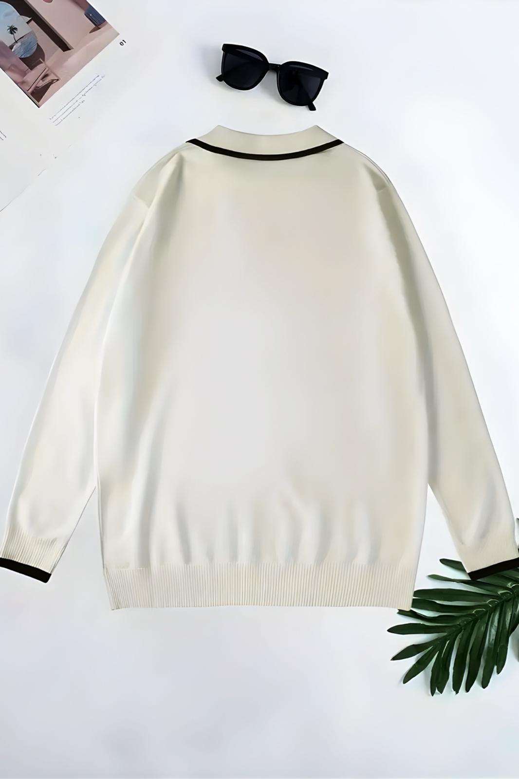 Roxy Slim Fit Yakası ve Kolu Şeritli Erkek Polo Yaka Triko Kazak