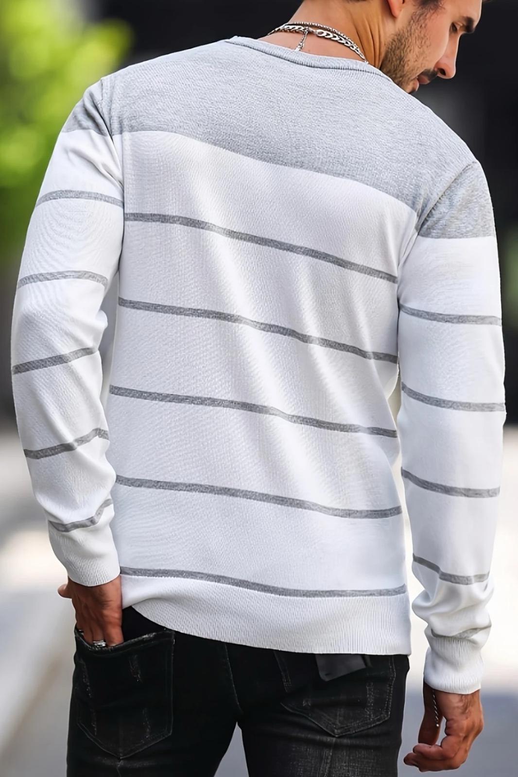 Santi Slim Fit Çizgili Bisiklet Yaka Erkek Triko Kazak