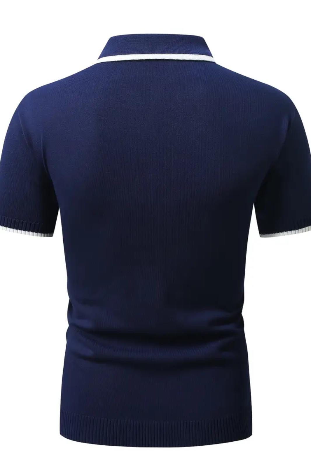 Santos Yakası ve Kolu Şeritli Likralı Slim Fit Polo Yaka Örme Erkek Triko Tshirt